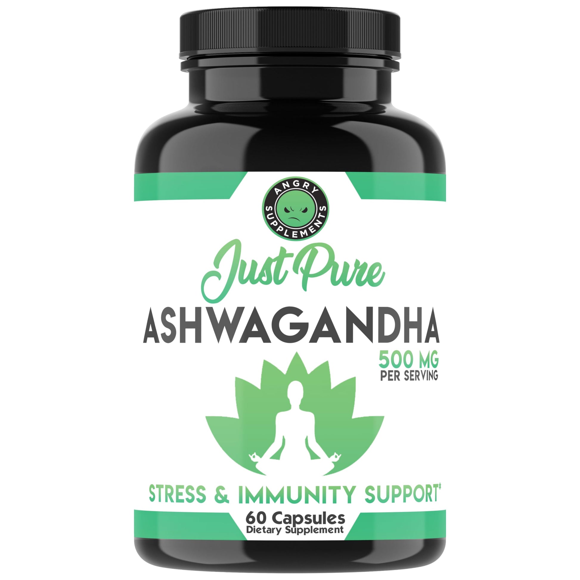 Angry Supplements Just Pure Ashwagandha Root Powder 500mg Capsules 60 Count
