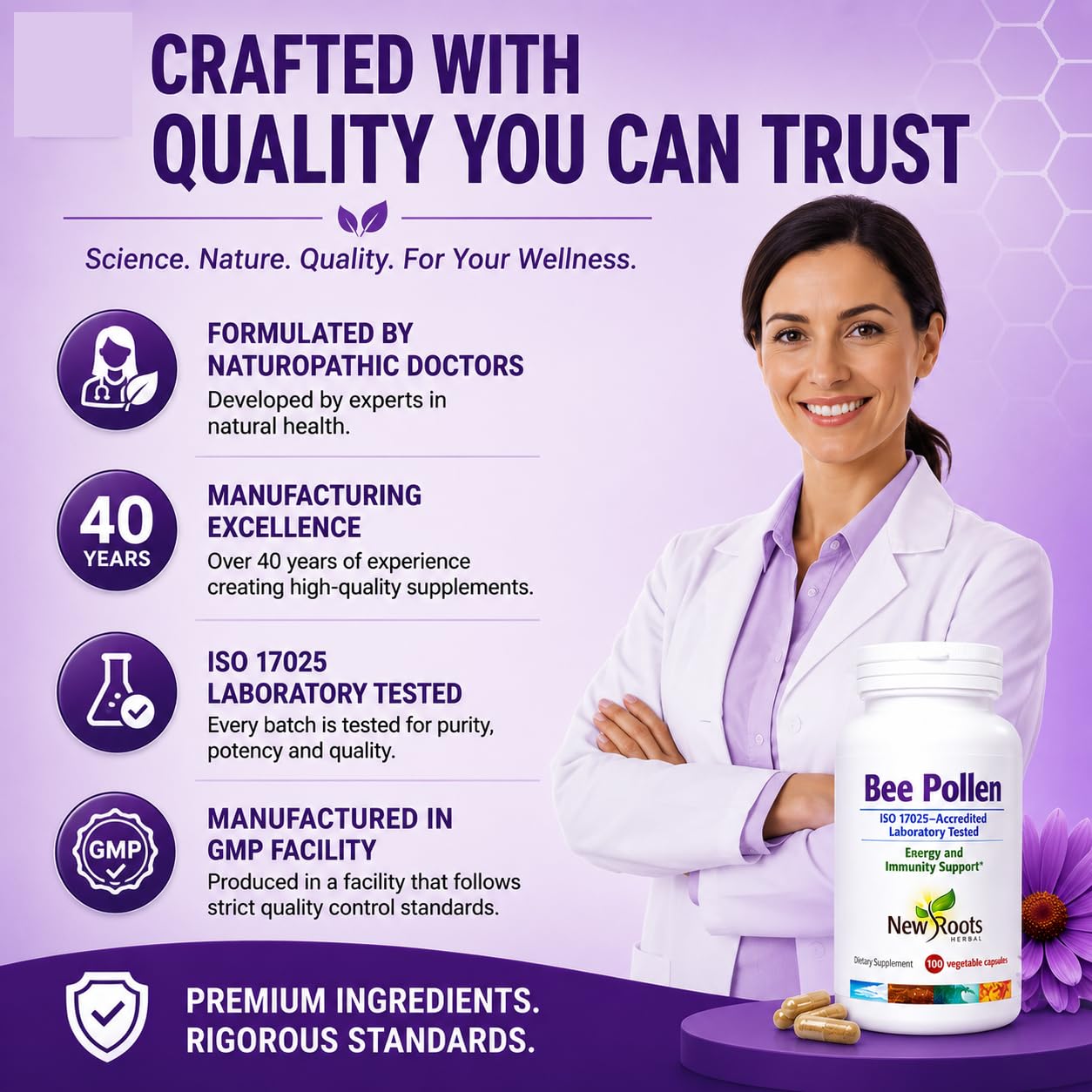 New Roots Herbal Pure Bee Pollen Capsules, 100 Count