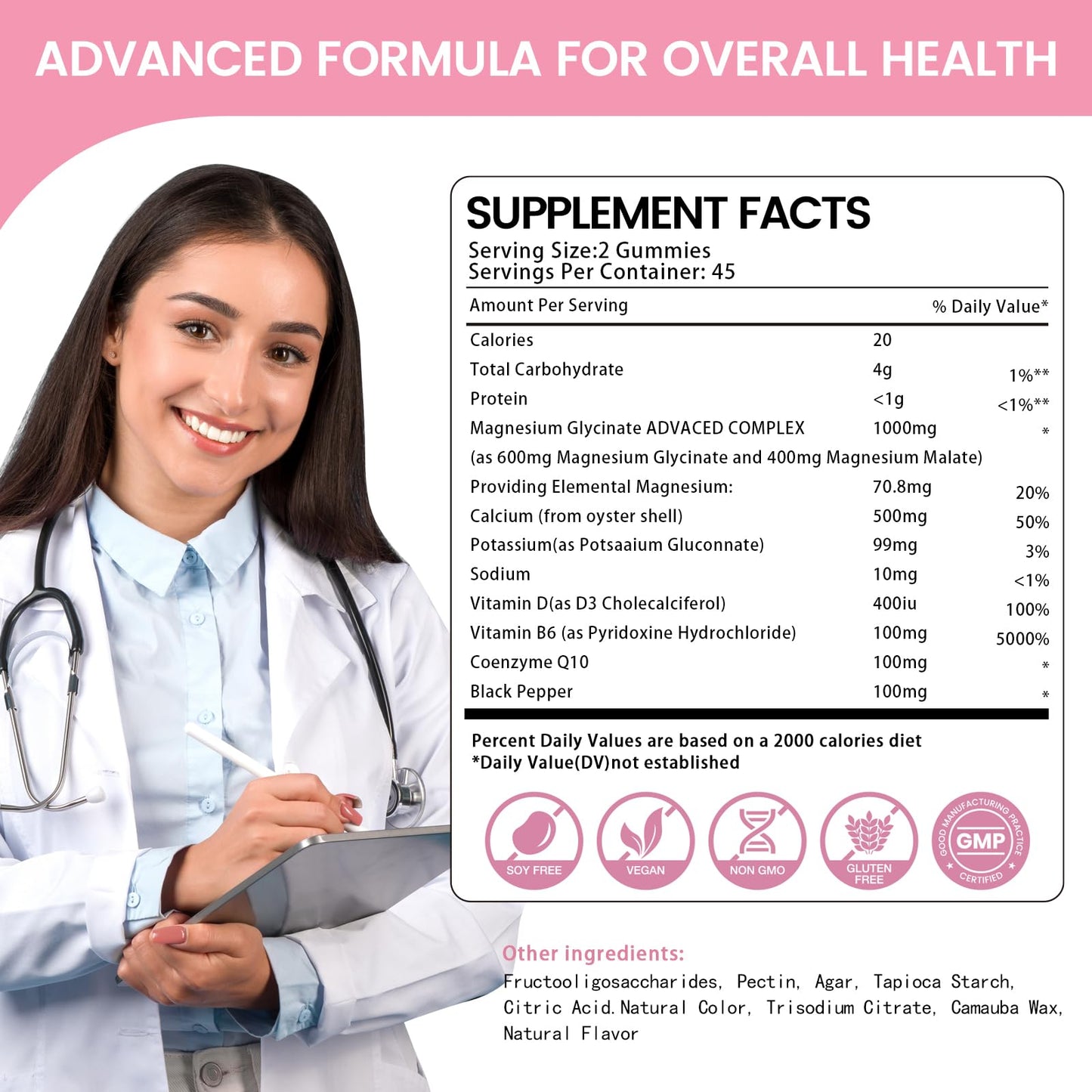 Health4All Magnesium Glycinate Gummies 1000mg Sugar Free, 90 Count