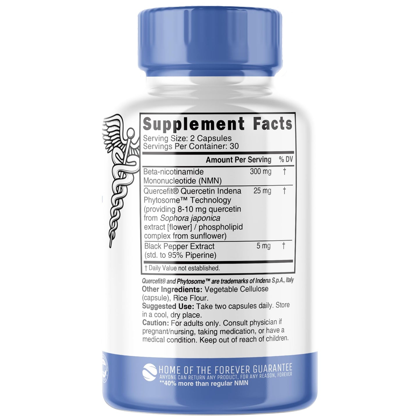 Nature's Fusions Nutri NMN Supplement 300mg NAD Supplement - Ultra High Absorption Stabilized NMN Nicotinamide Mononucleotide, 40% More NAD+ with Quercetin Phytosome & Black Pepper, 60 Capsules