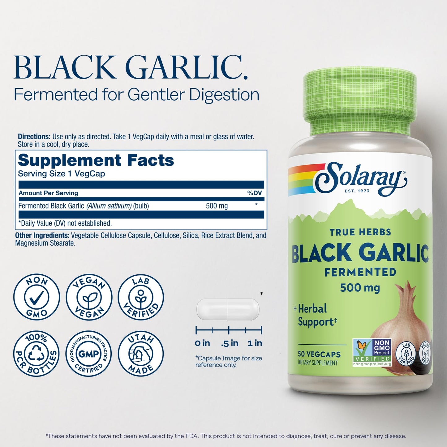 Solaray Black Garlic 500 mg Capsules, 50 VegCaps