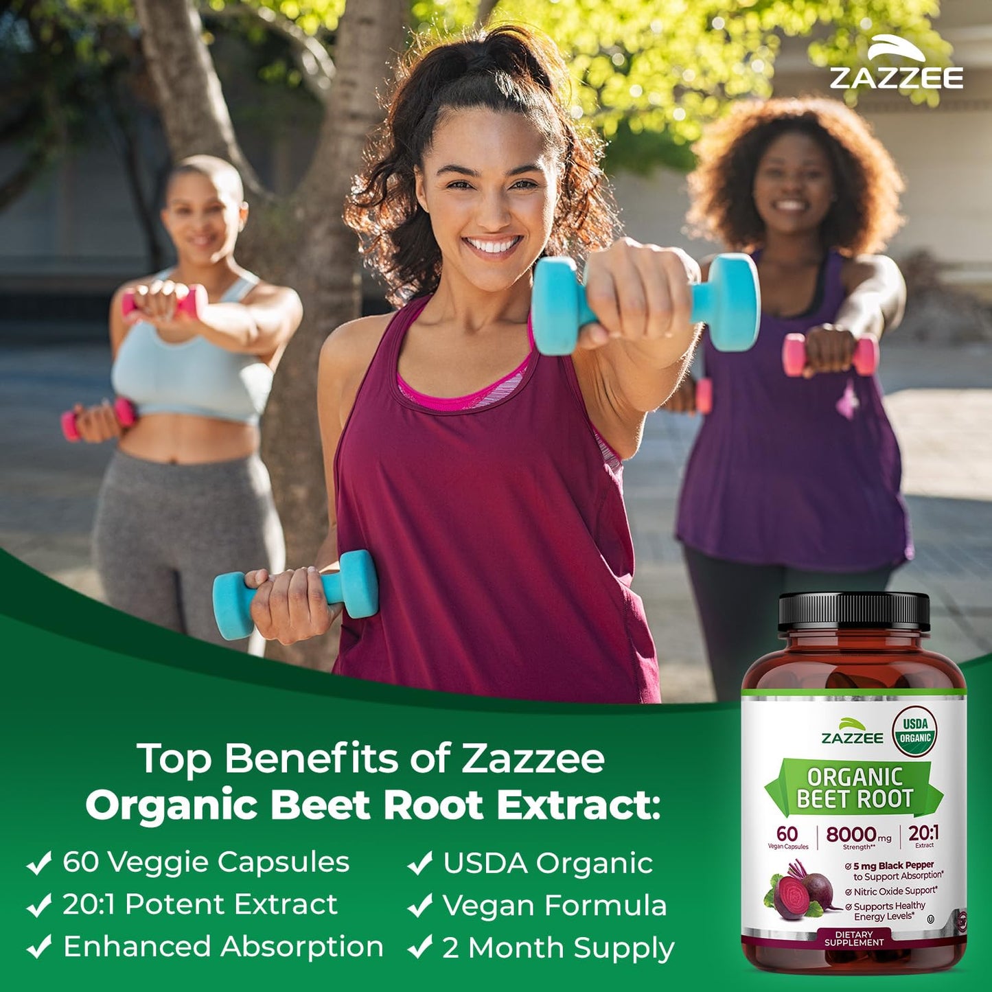 Zazzee USDA Organic Beet Root 20:1 Extract Capsules, 60 Count