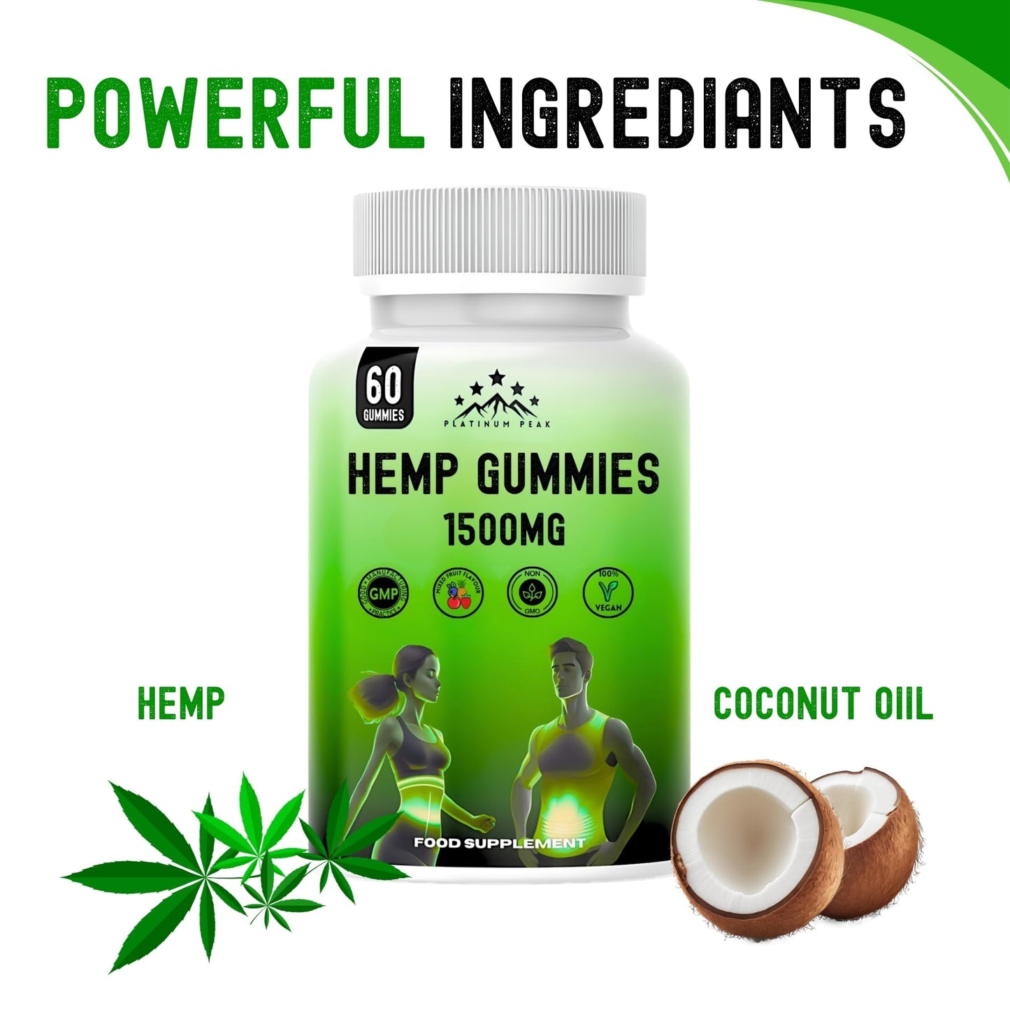 platinumpeak Hemp Gummies 1500mg, 60 Gummies