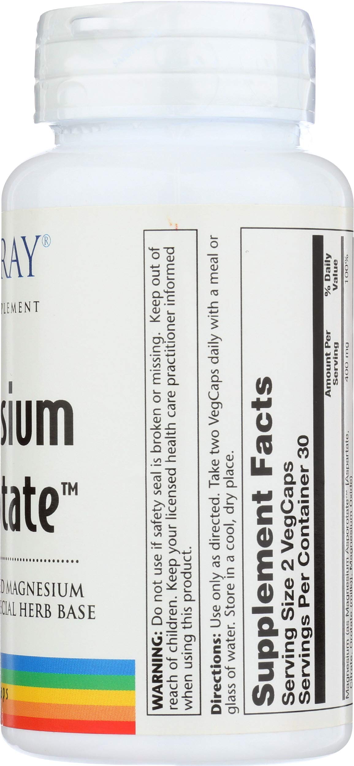Solaray Magnesium Asporotate 400mg Vegetarian Capsules, 60 Count