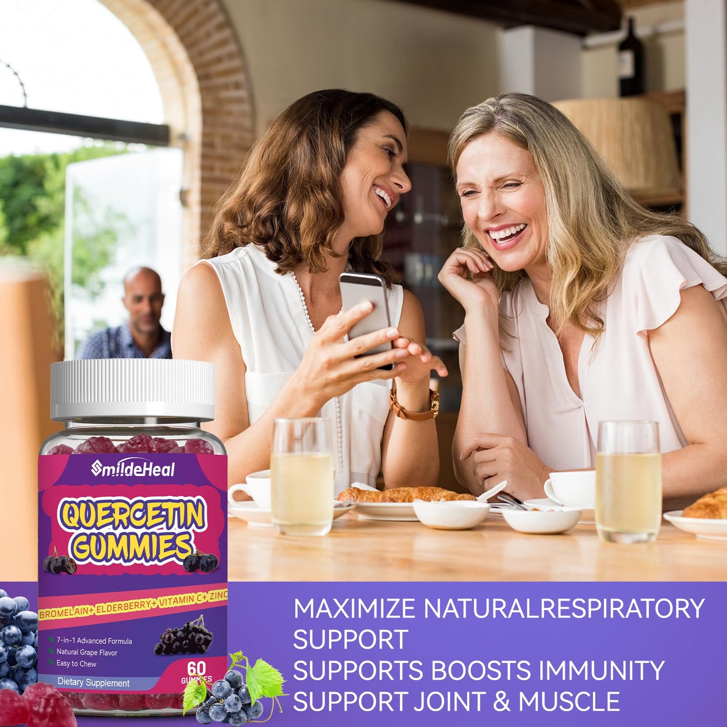 SmildeHeal Quercetin Gummies with Bromelain, Zinc & Vitamin C, Immune Support, 120 Gummies