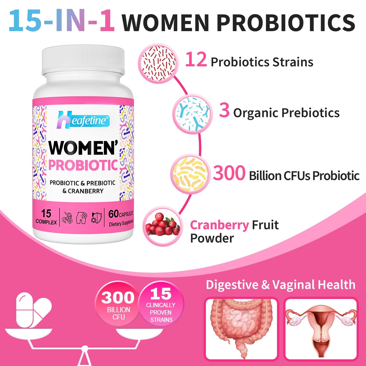 Heafetine Vaginal Probiotics for Women Capsule, 60 Count