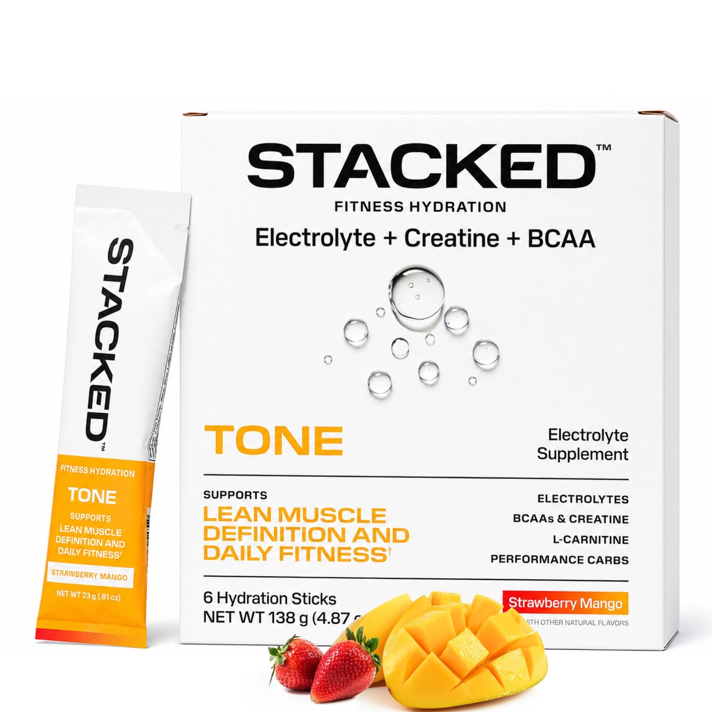 STACKED FITNESS HYDRATION Electrolyte & Creatine + BCAA Packets Powder, 6 Pack