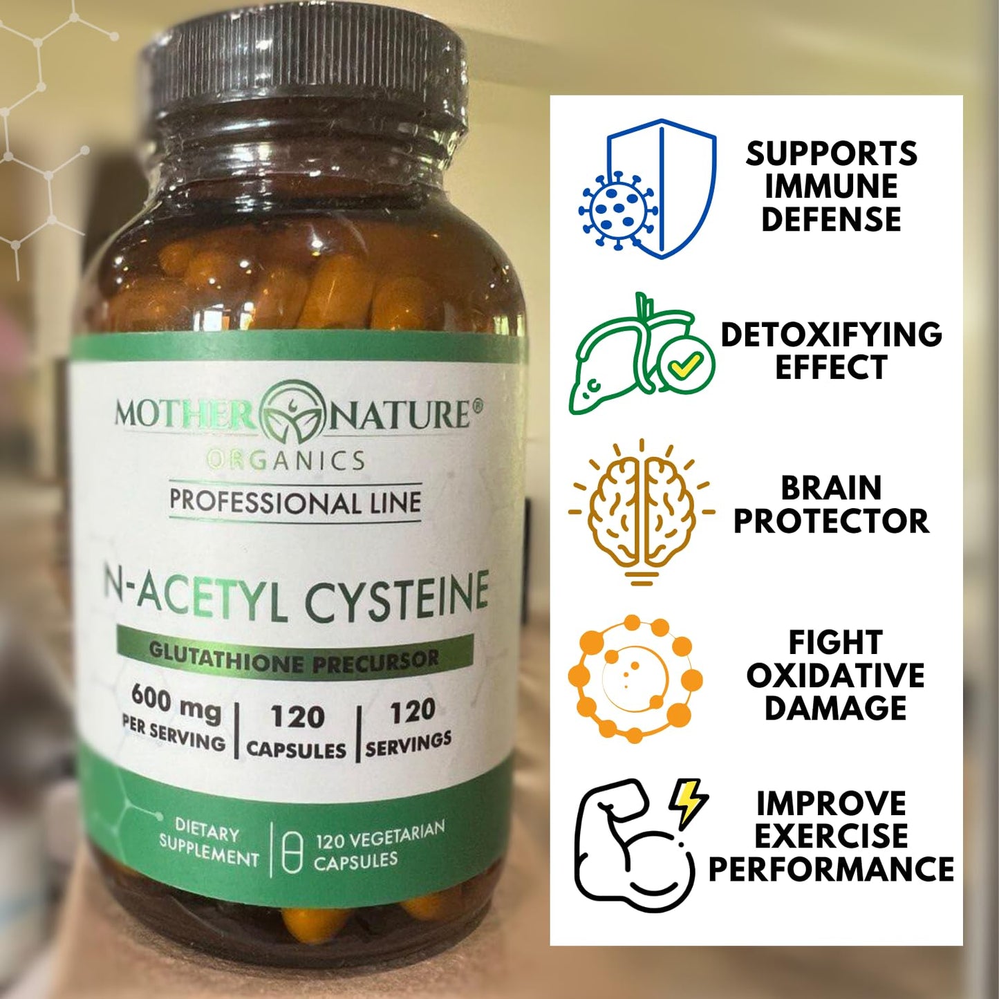 Mother Nature Organics Superfoods for Organic Living NAC 600mg N-Acetyl Cysteine Capsules, 120 Count