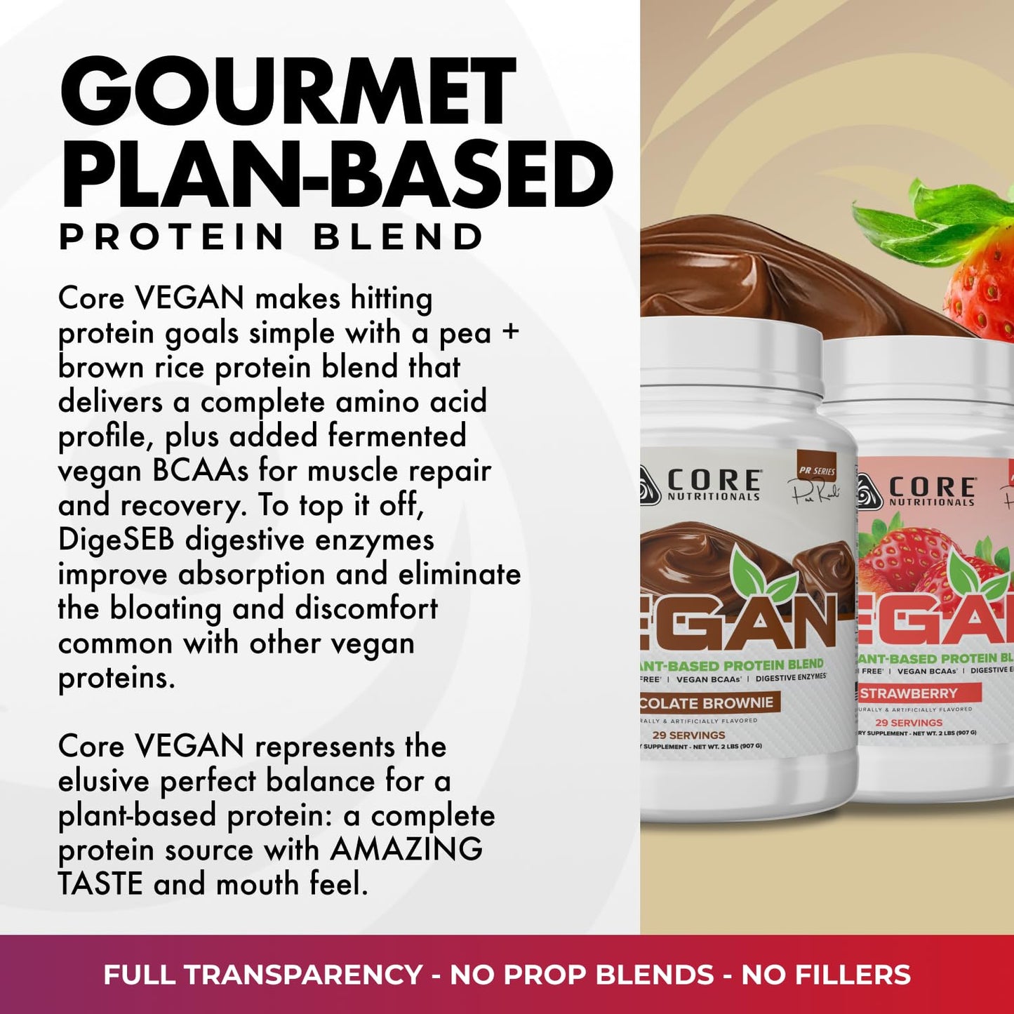 Core Nutritionals Vegan Gourmet Plant Based Protein Blend Protein Powder, 32