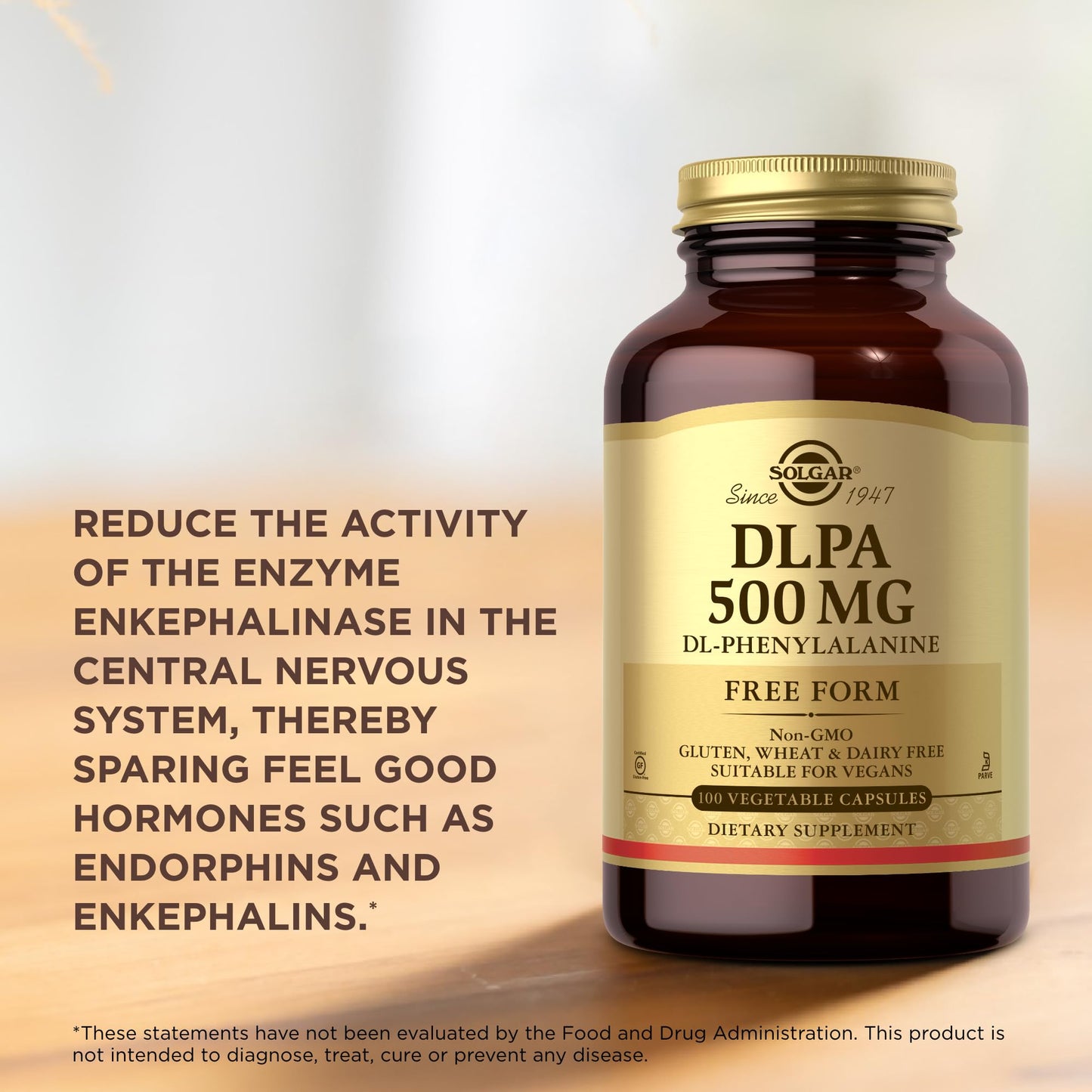 Solgar DLPA 500 mg DL-Phenylalanine Vegetable Capsule, 100 Count