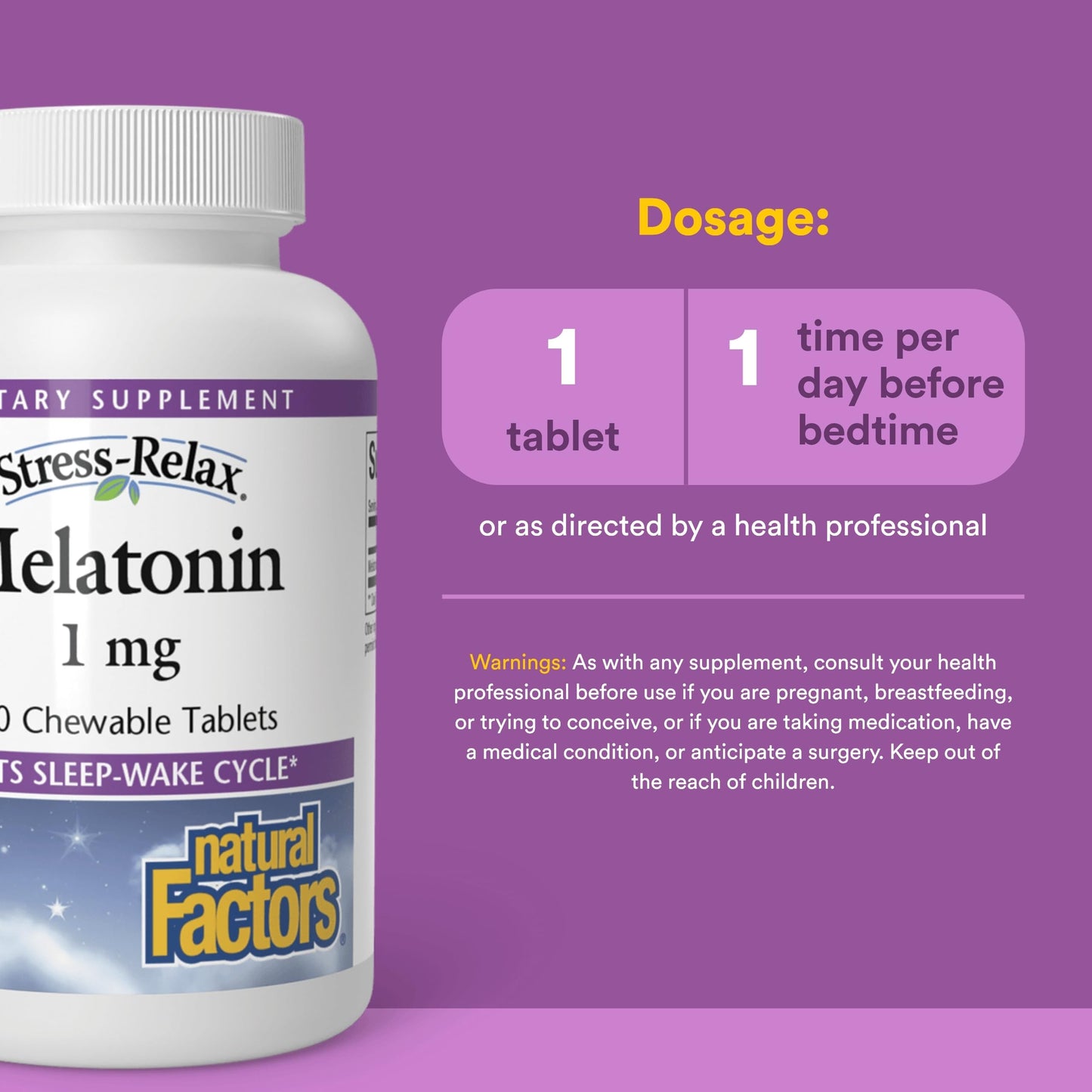 Natural Factors Stress-Relax Melatonin 1 mg Tablet, 180 Tablets