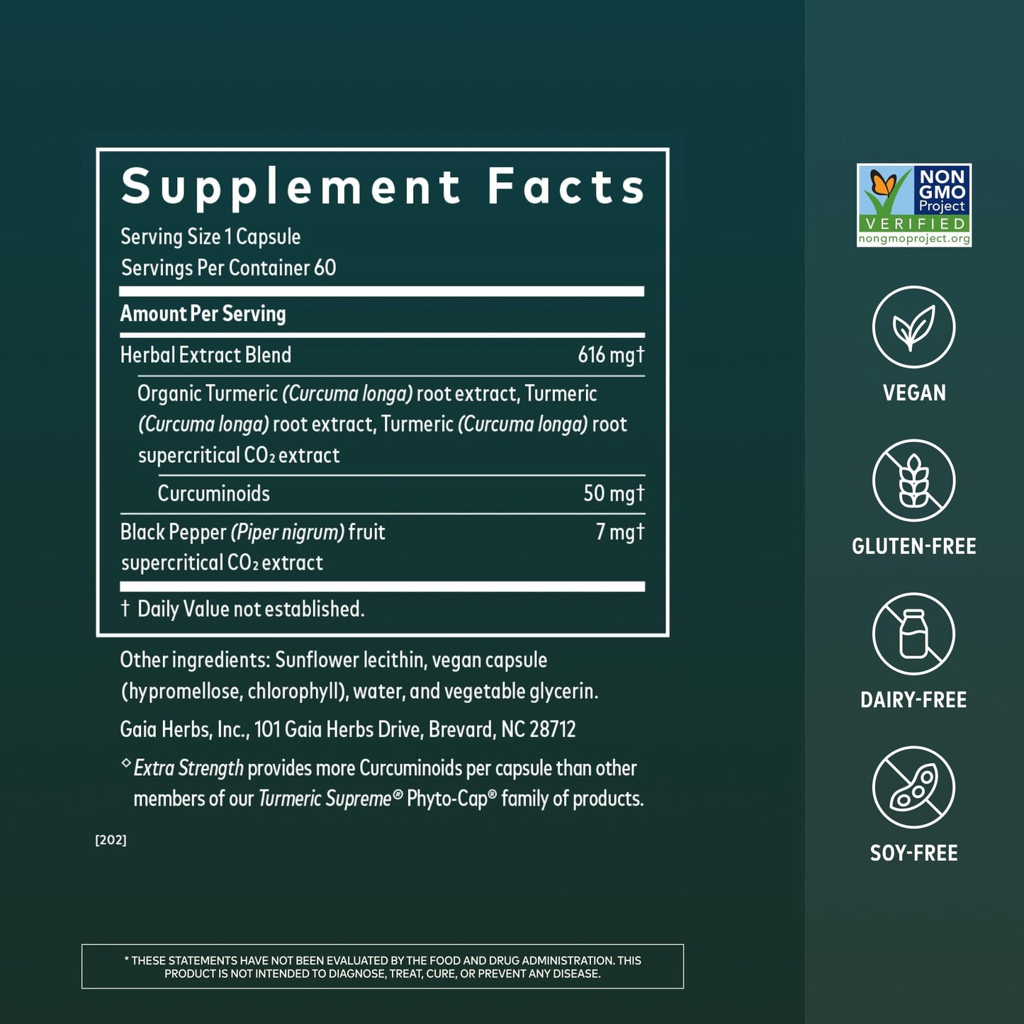 Gaia Herbs Turmeric Supreme Extra Strength 616 mg Organic Turmeric Curcumin Supplement with Black Pepper 60 Vegan Liquid Phyto-Caps