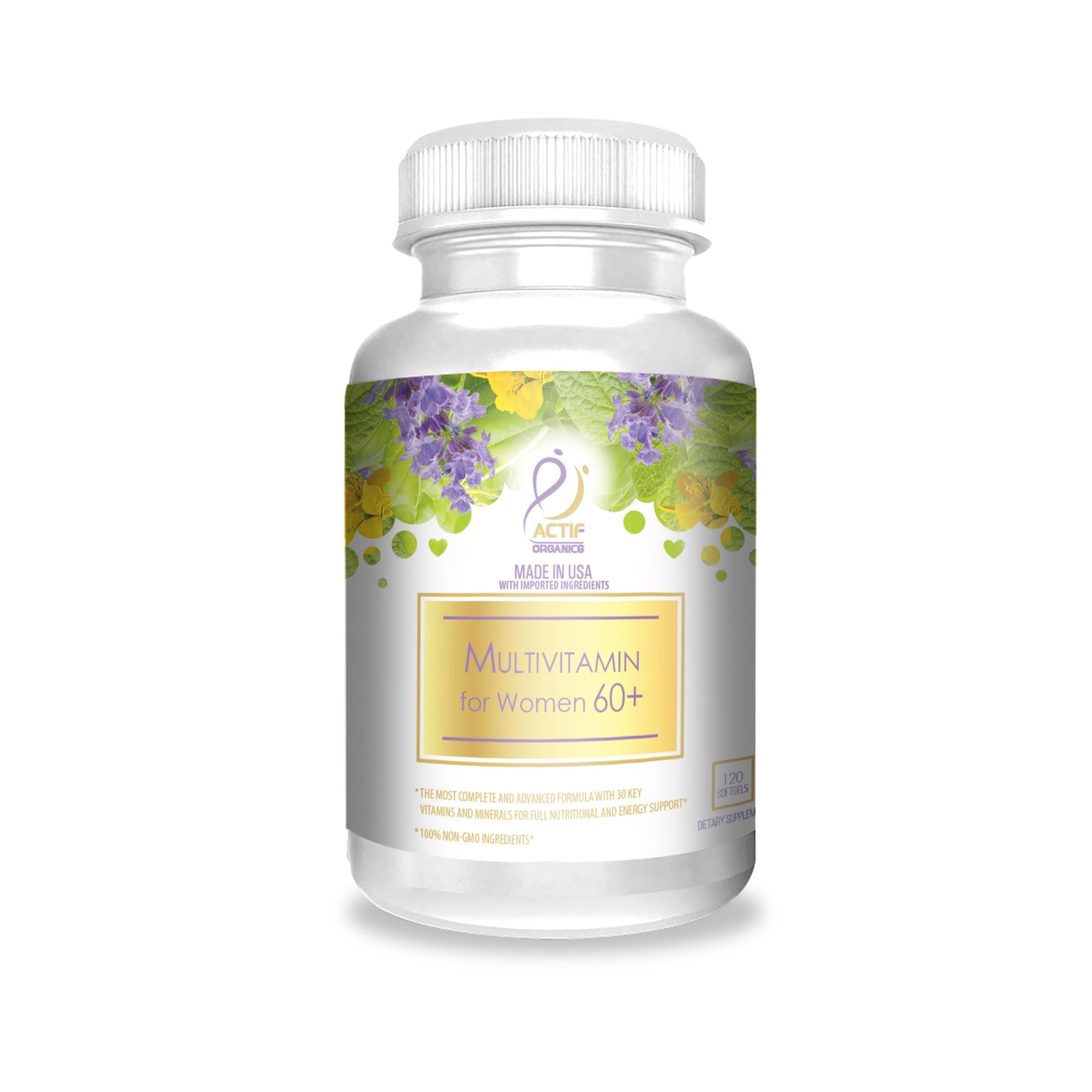 ACTIF Multivitamin for Women 60+ with 30 Organic Vitamins and Organic Herbs Tablets, 120 Count