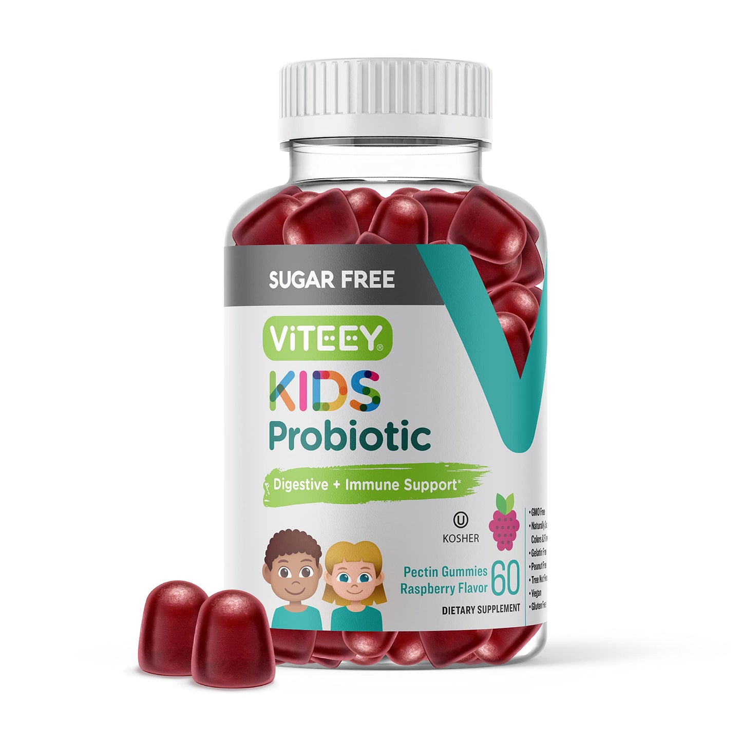 Viteey Probiotic Gummies for Kids, 2 Billion CFUs, 60 Count