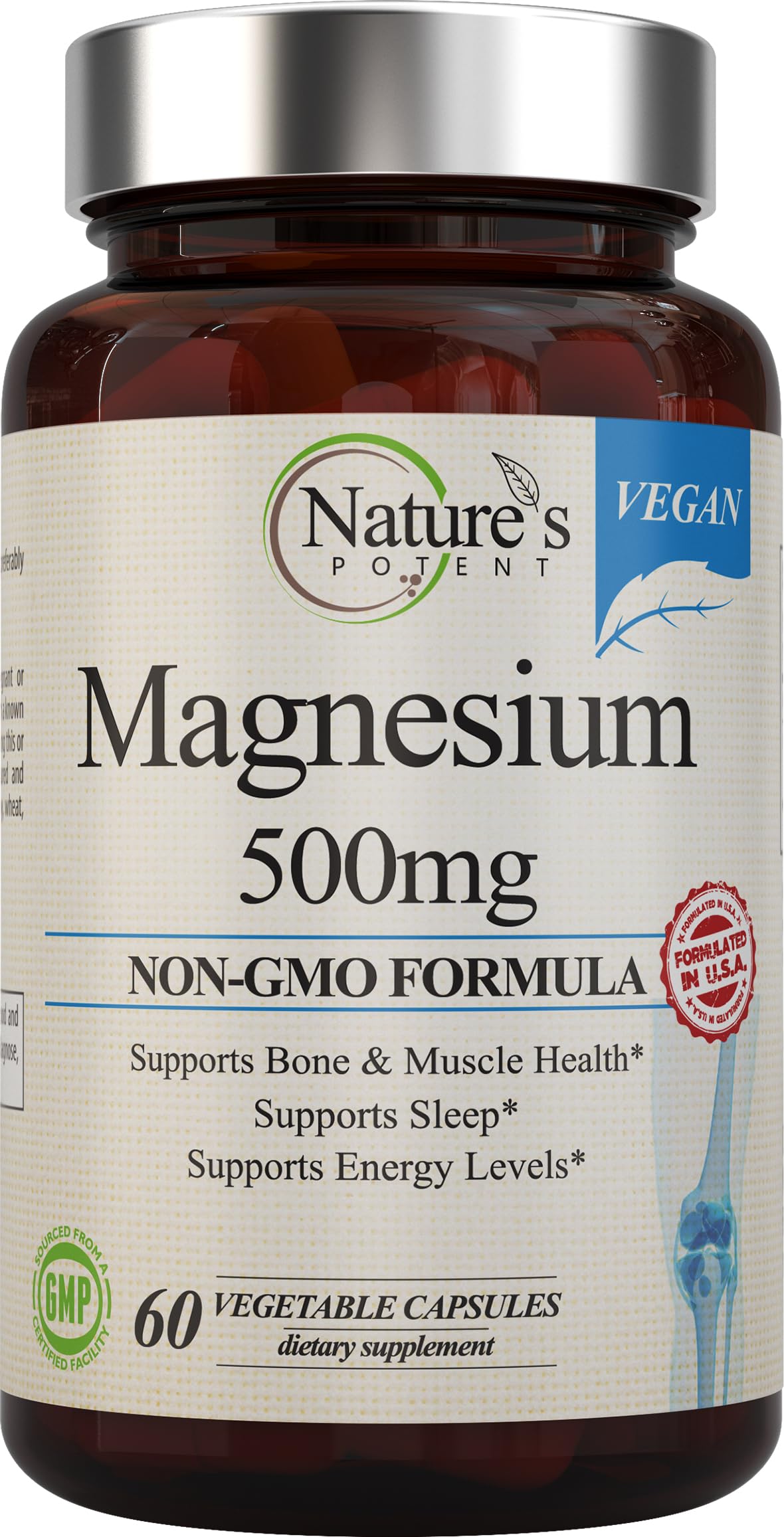 Nature's Potent Magnesium Supplements Capsules 60 Count