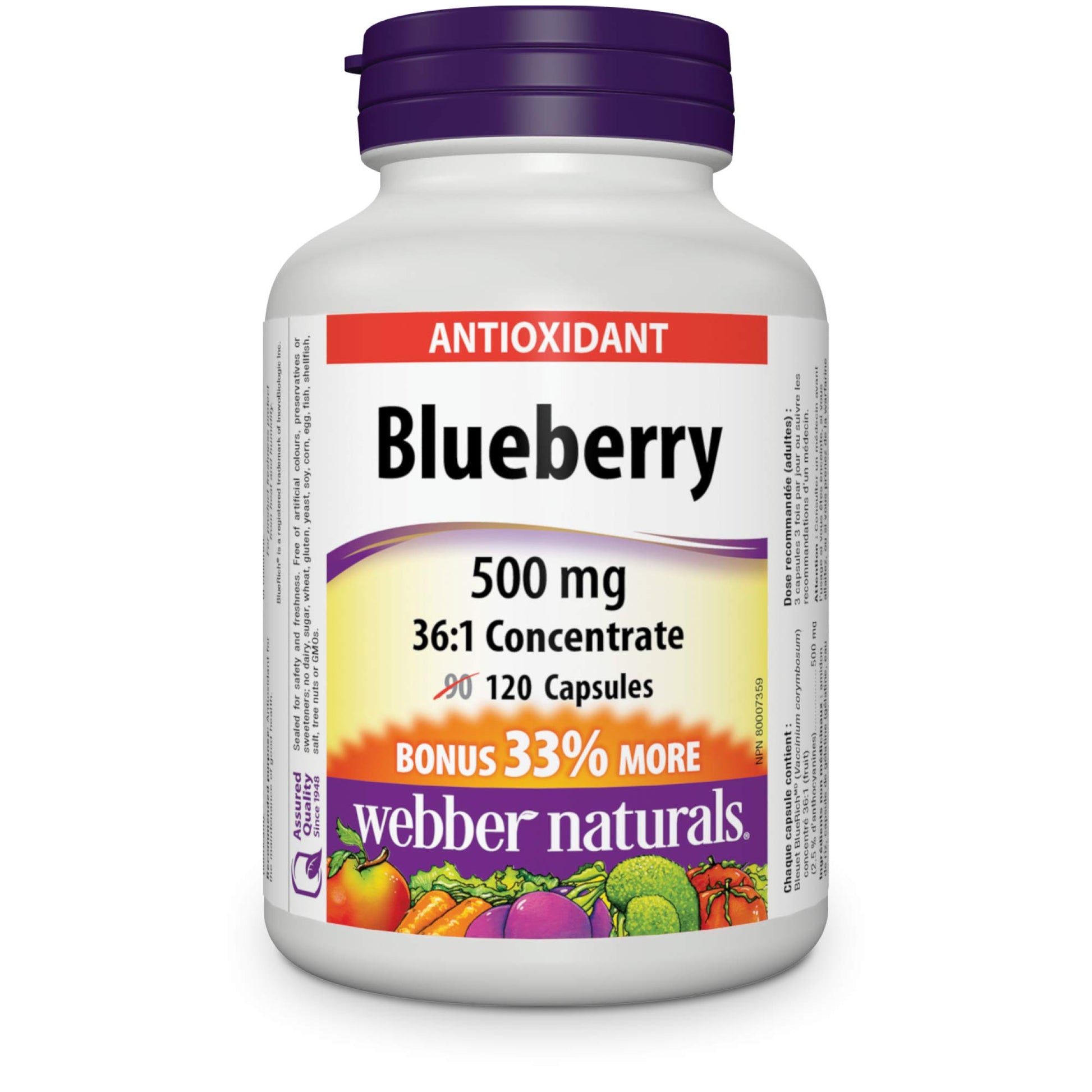Webber Naturals Blueberry 36:1 Concentrate 500mg Capsule, 120 Capsules