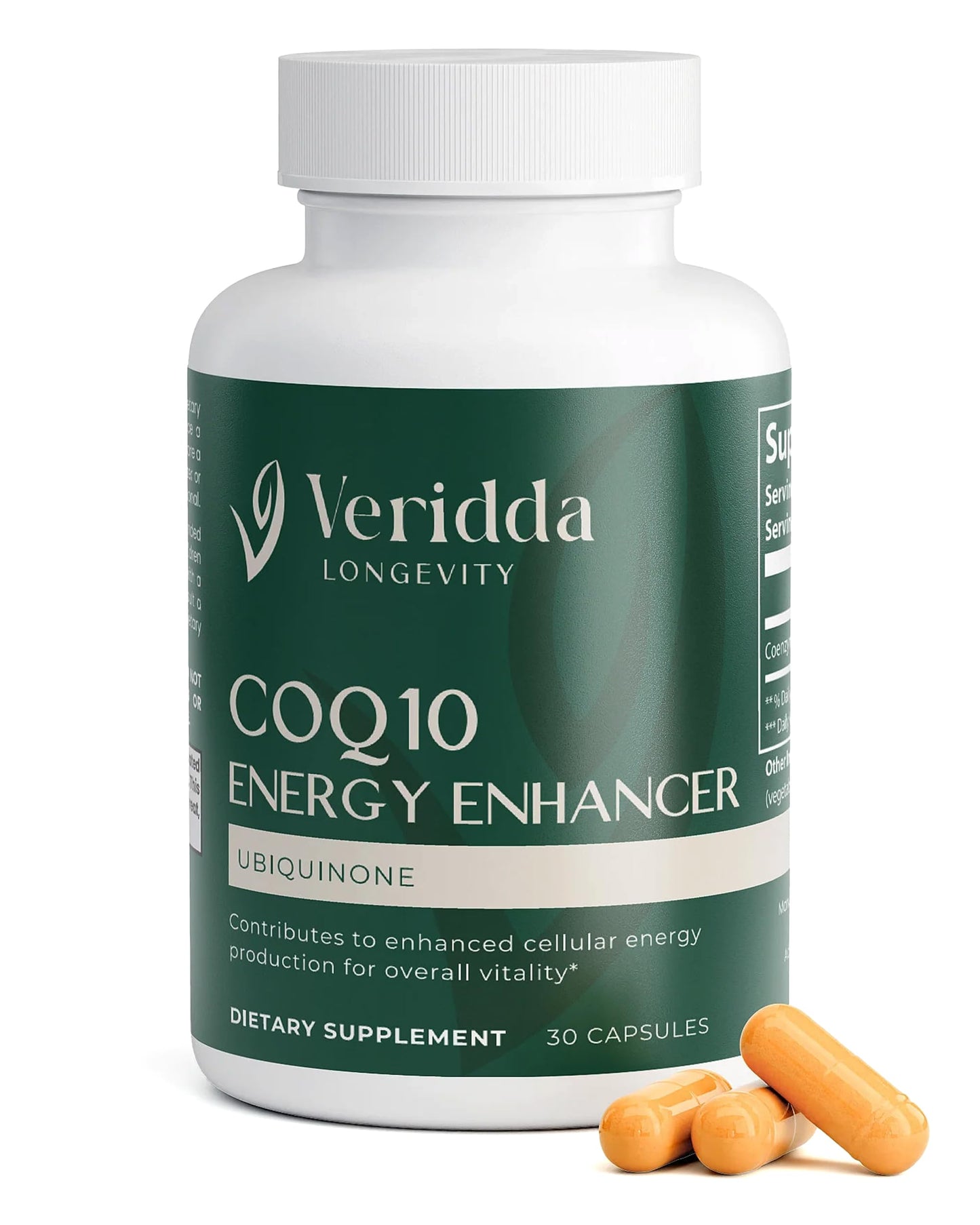 Veridda Longevity CoQ10 200 mg Ubiquinone Coenzyme Capsules, 30 Count