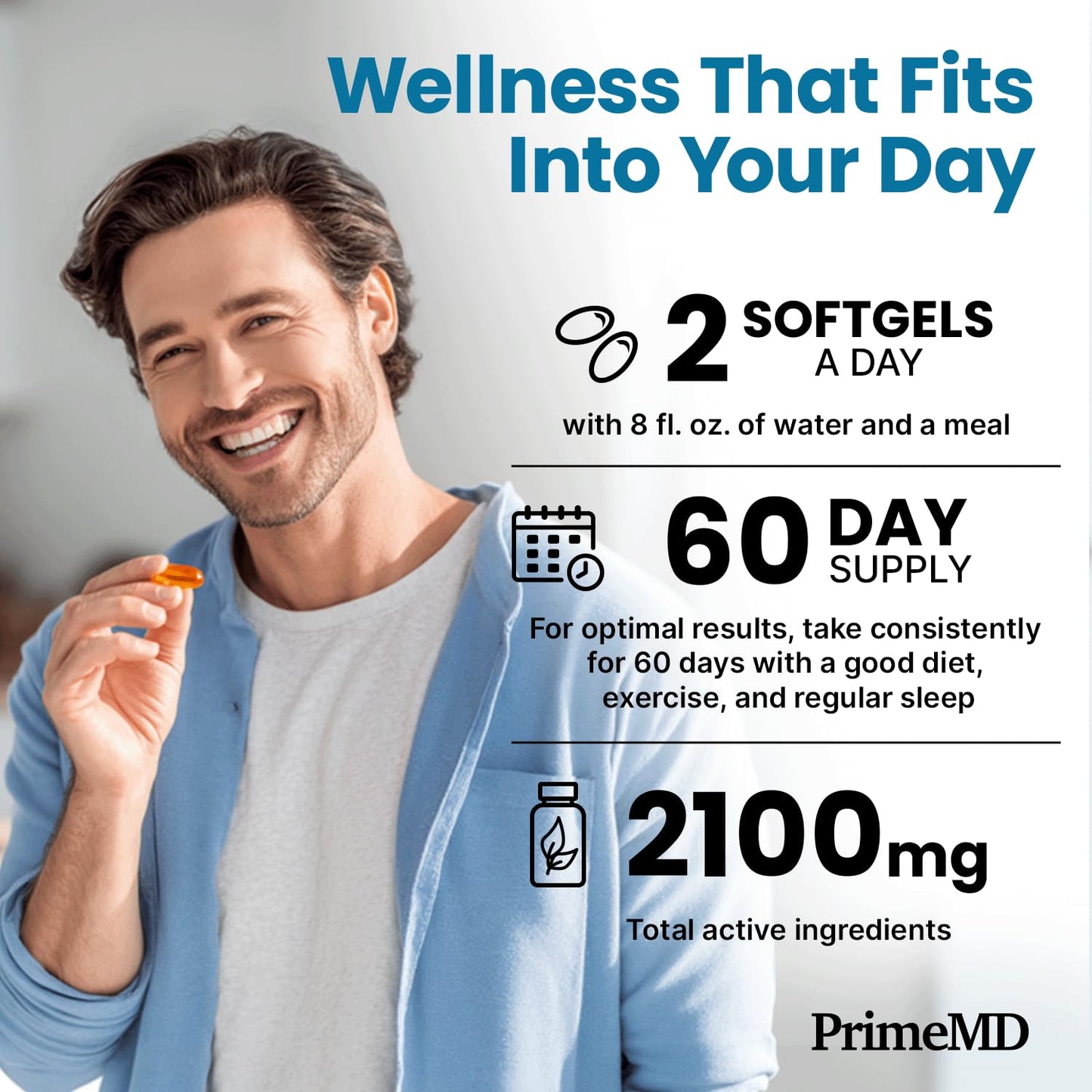 PrimeMD 5-in-1 Fish Oil Omega 3 Fatty Supplements (2100mg) - Omega 3 Fish Oil with Vitamins D3 K2 and CoQ10 - Lemon Flavored Softgels 360