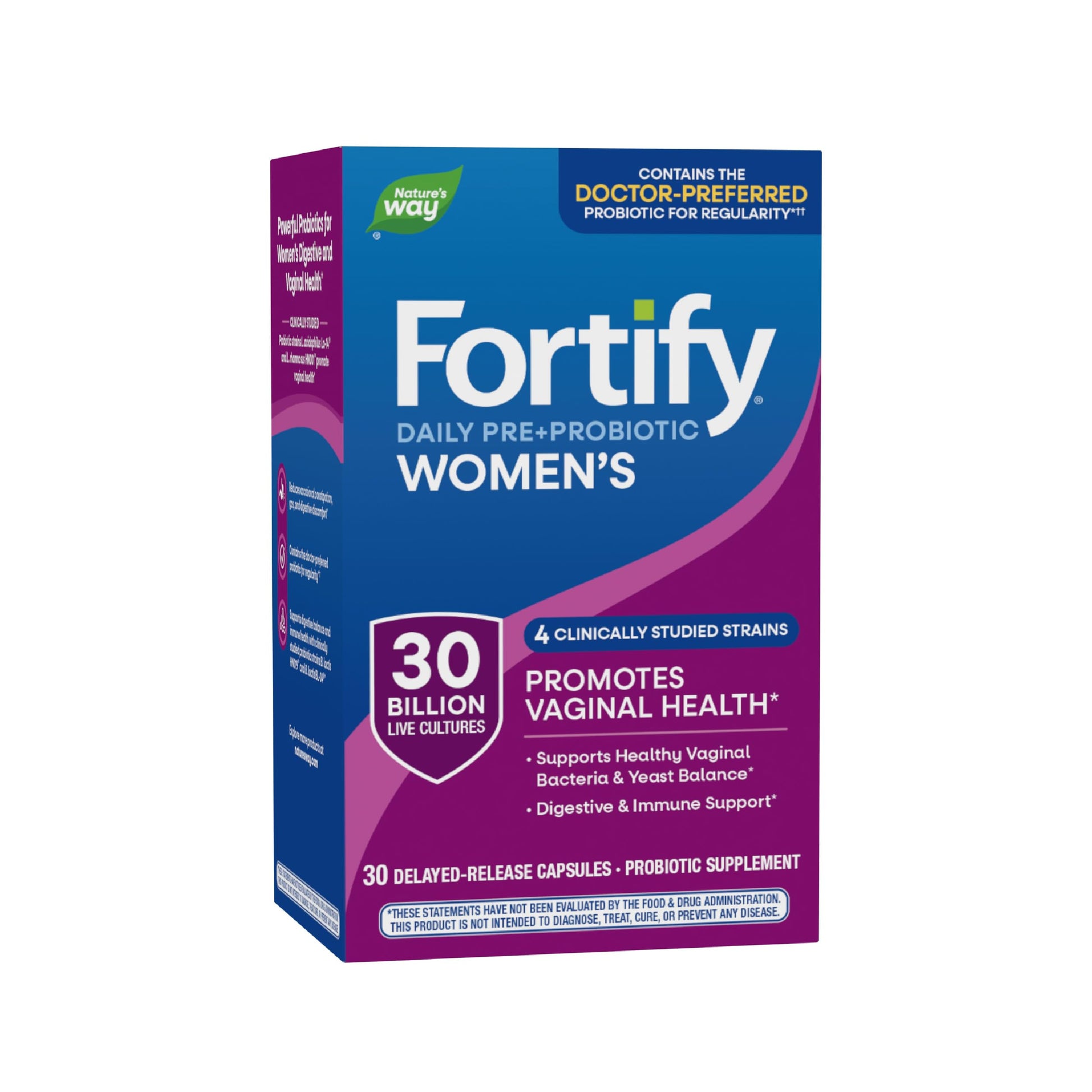 Nature's Way Fortify Women’s Probiotic 30 Billion CFU, Daily Multi-Strain Probiotic for Digestive, Vaginal, and Immune Support, Once-Daily Capsule, 30 Capsules