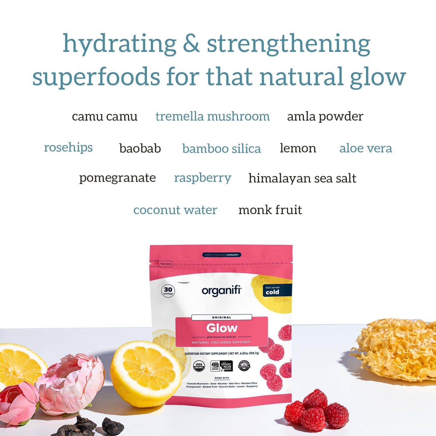 Organifi Glow Vegan Collagen Powder for Women - Organic Flavored Water Ingredient, 7.2 Ounce