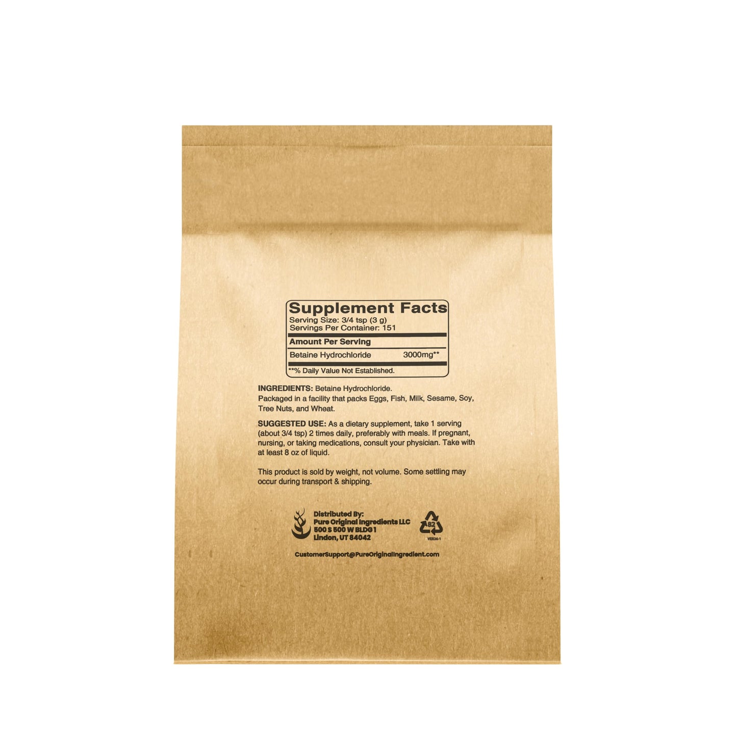 PURE ORIGINAL INGREDIENTS Betaine HCL Capsule 16