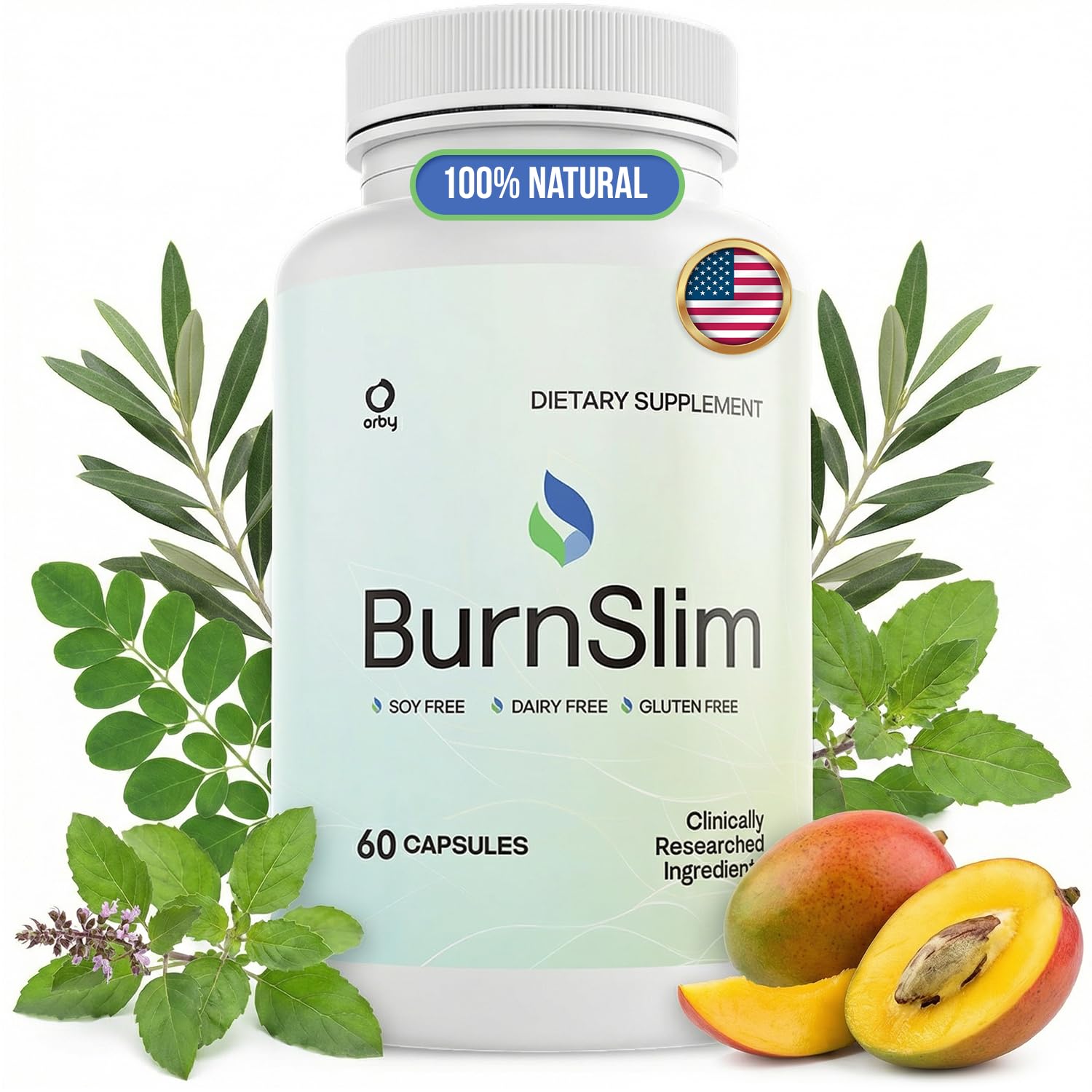 Orby BurnSlim Daily Botanical Supplement with Olive Leaf, Moringa & Holy Basil, 60 Capsules