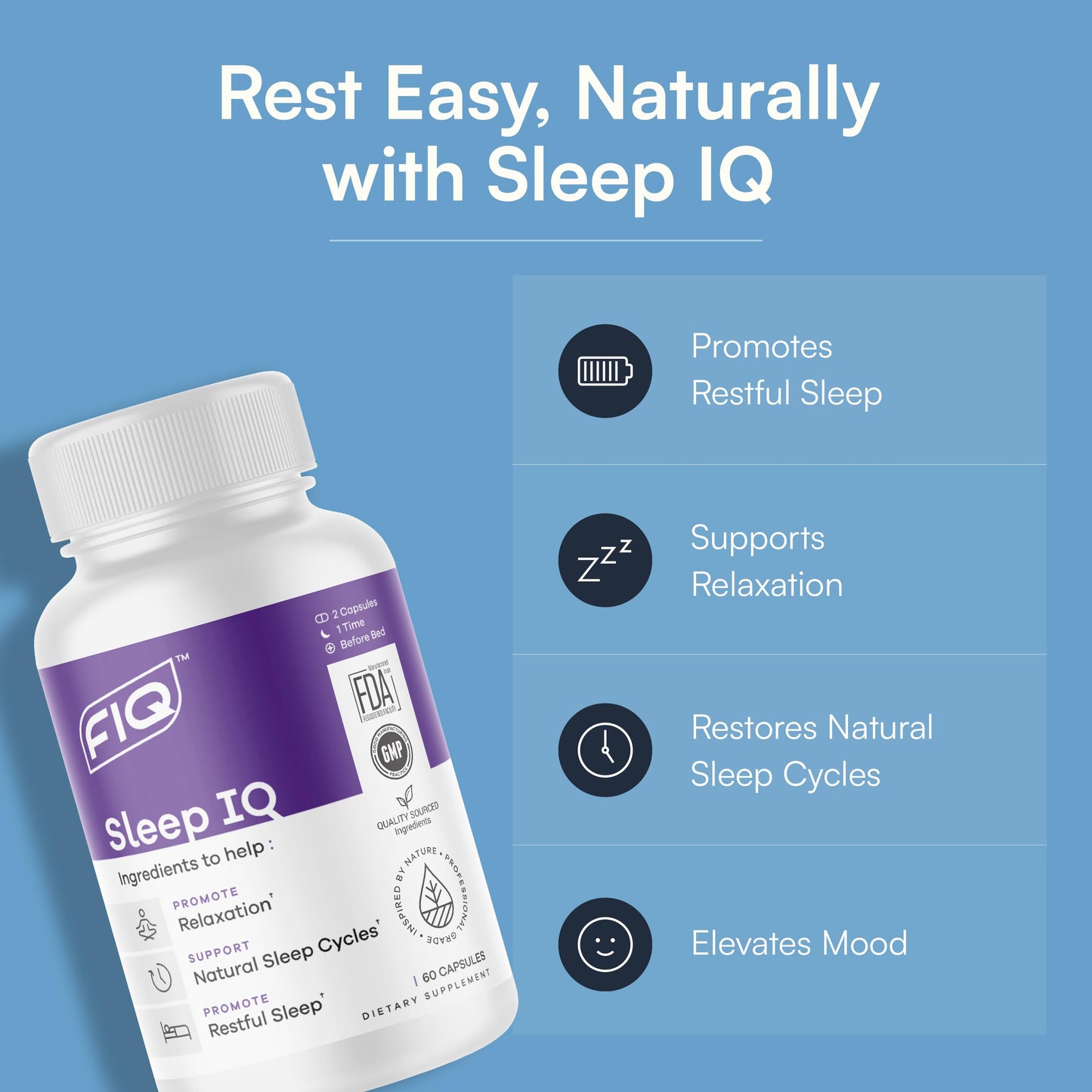 FIQ Sleep IQ Sleep Aid Magnesium Supplement with 5 mg Melatonin, Lemon Balm, & Valerian Root 60 Capsules
