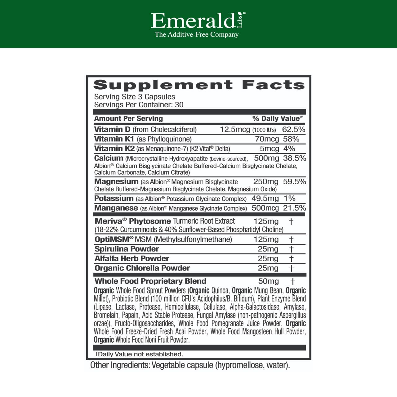 EMERALD LABS Osteo Bone Health - Immune Support & Bone & Joint Supplement with Vitamin D3, K2, Calcium, Magnesium, OptiMSM, Meriva Phytosome & More, 90 Capsules