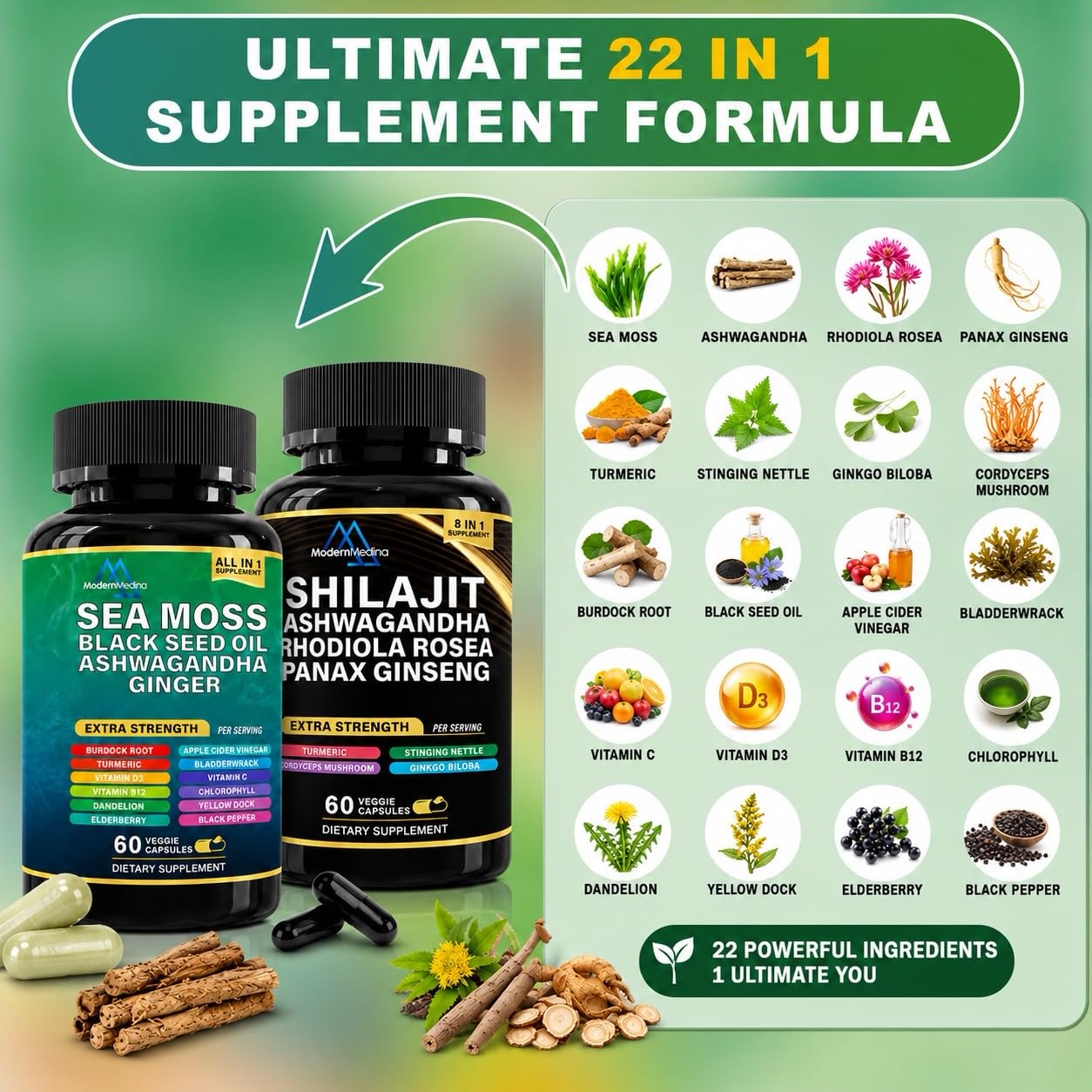 ModernMedina Sea Moss & Shilajit Capsules 120 Count