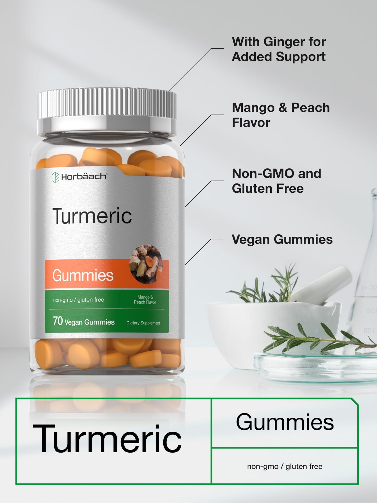 Horbäach Turmeric Gummies with Ginger 70 Gummies