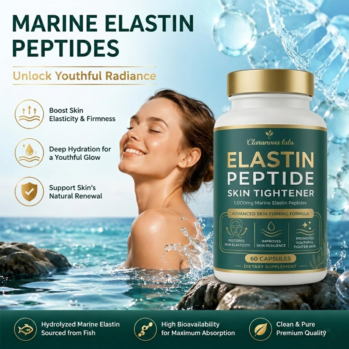 Claranova Elastin Peptides Skin Tightening Formula Capsules 60