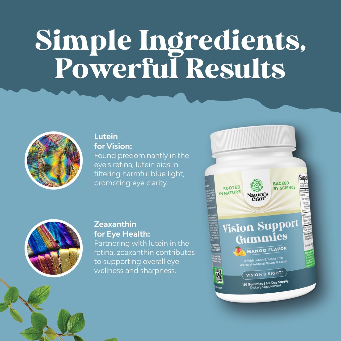 Natures Craft Vision Support Gummies for Adults - Lutein and Zeaxanthin Supplements for Eye Health - Potent Lutein Eye Vitamins for Blue Light Protection, Dryness, Strain Support & Visual Sharpness, 120 Count