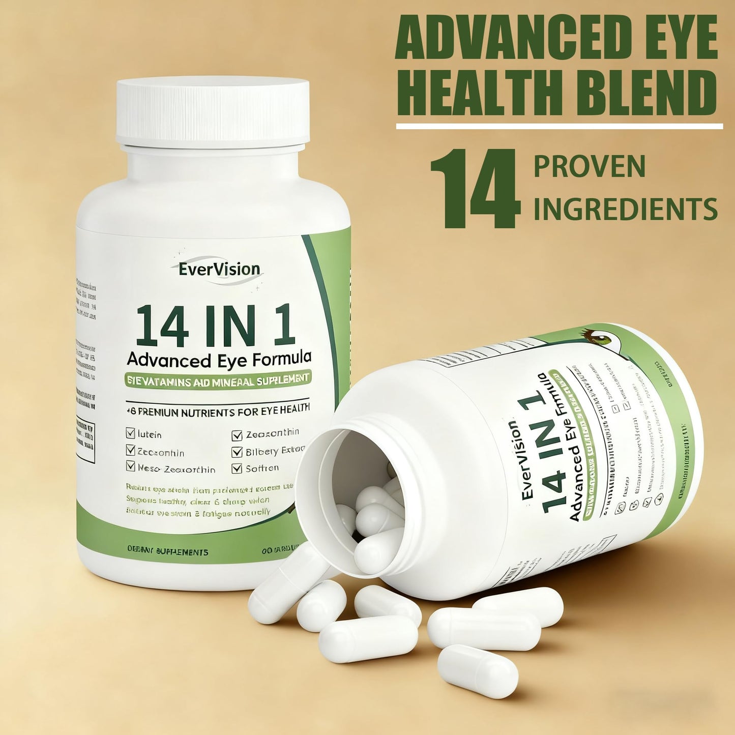 EVERVISION 14 in 1 Advanced Eye Formula, Eye Vitamin and Mineral Supplement with Zinc, Lutein, Zeaxanthin & Bilberry Extract Capsule 1