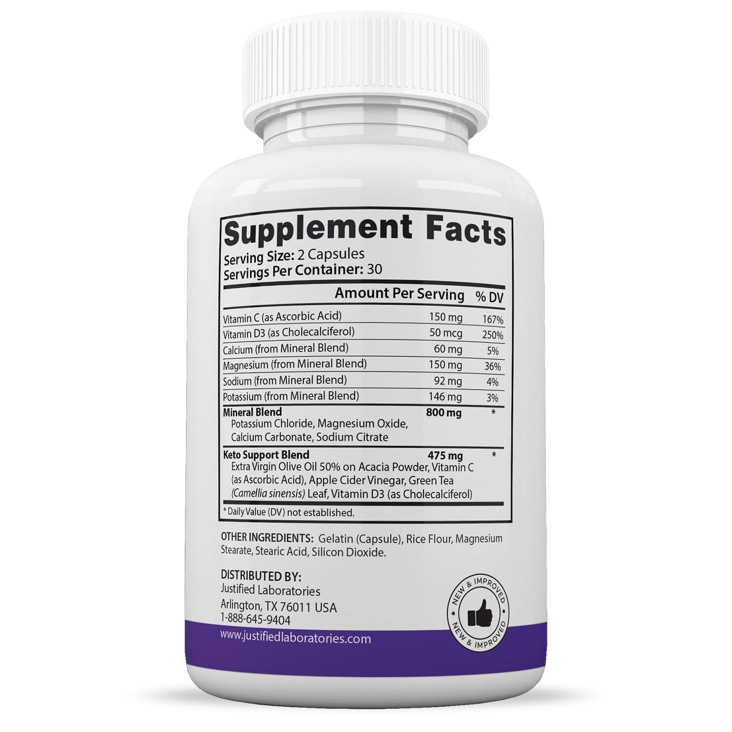 Justified Laboratories Turbo Ripped Keto ACV 1275MG Keto Support Blend Capsules, 60 Count