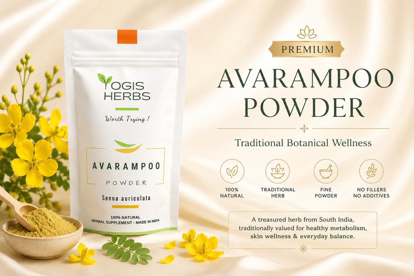 YOGIS HERBS Avarampoo Powder 8 oz