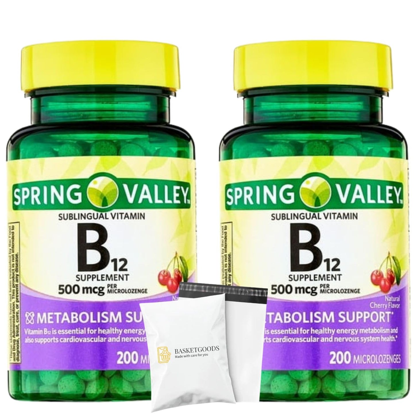 BASKETGOODS Vitamin B12 500 mcg Microlozenges Cherry Flavor 200 Count