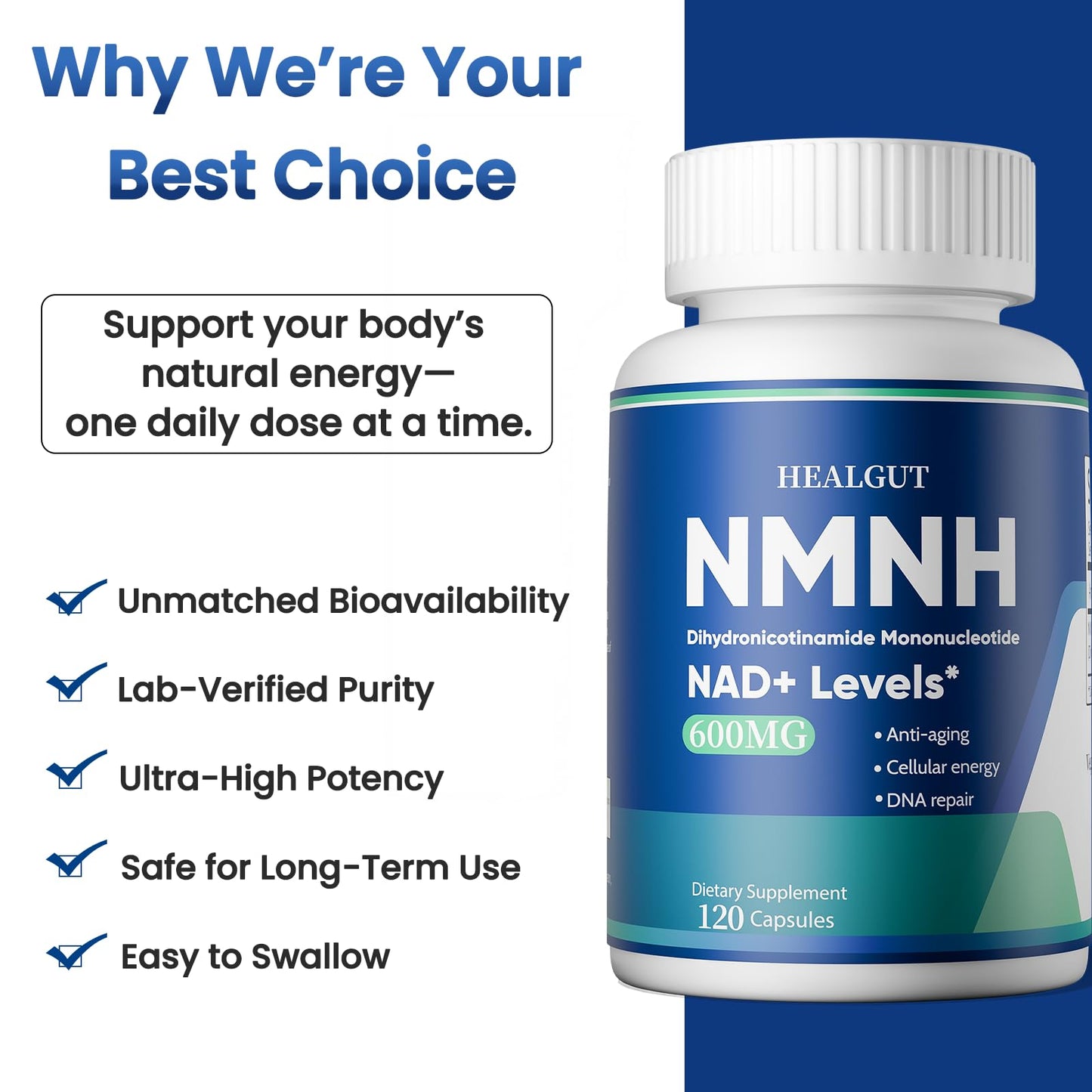HEALGUT Liposomal NMNH 600mg NAD+ Supplement Capsule, 120 Capsules