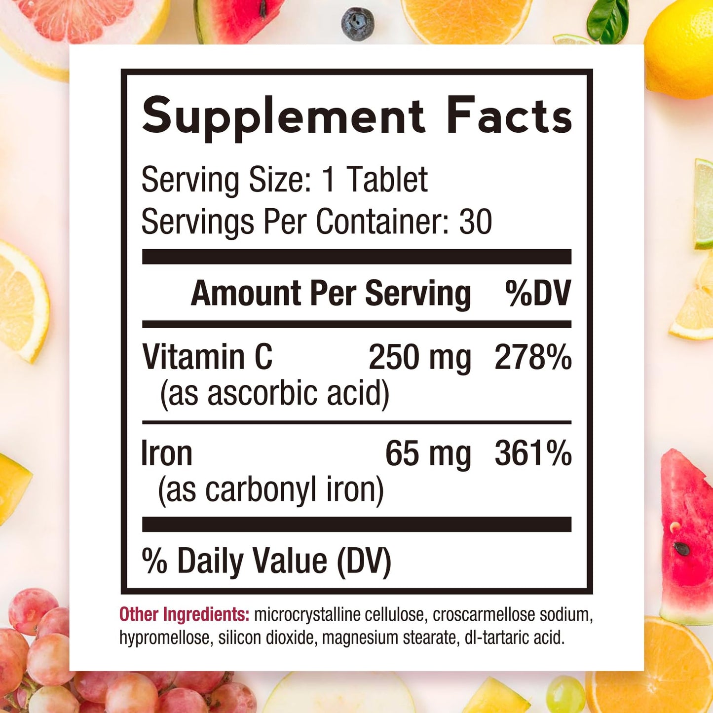 Doctor's Recipes Iron Supplement 65 mg with Vitamin C - Maximized Absorption & Stomach Friendly Iron Pills for Red Blood Cells Formation, Heart, Brain & Immunity Health - Vegan Non-GMO Tablets, 30 Count