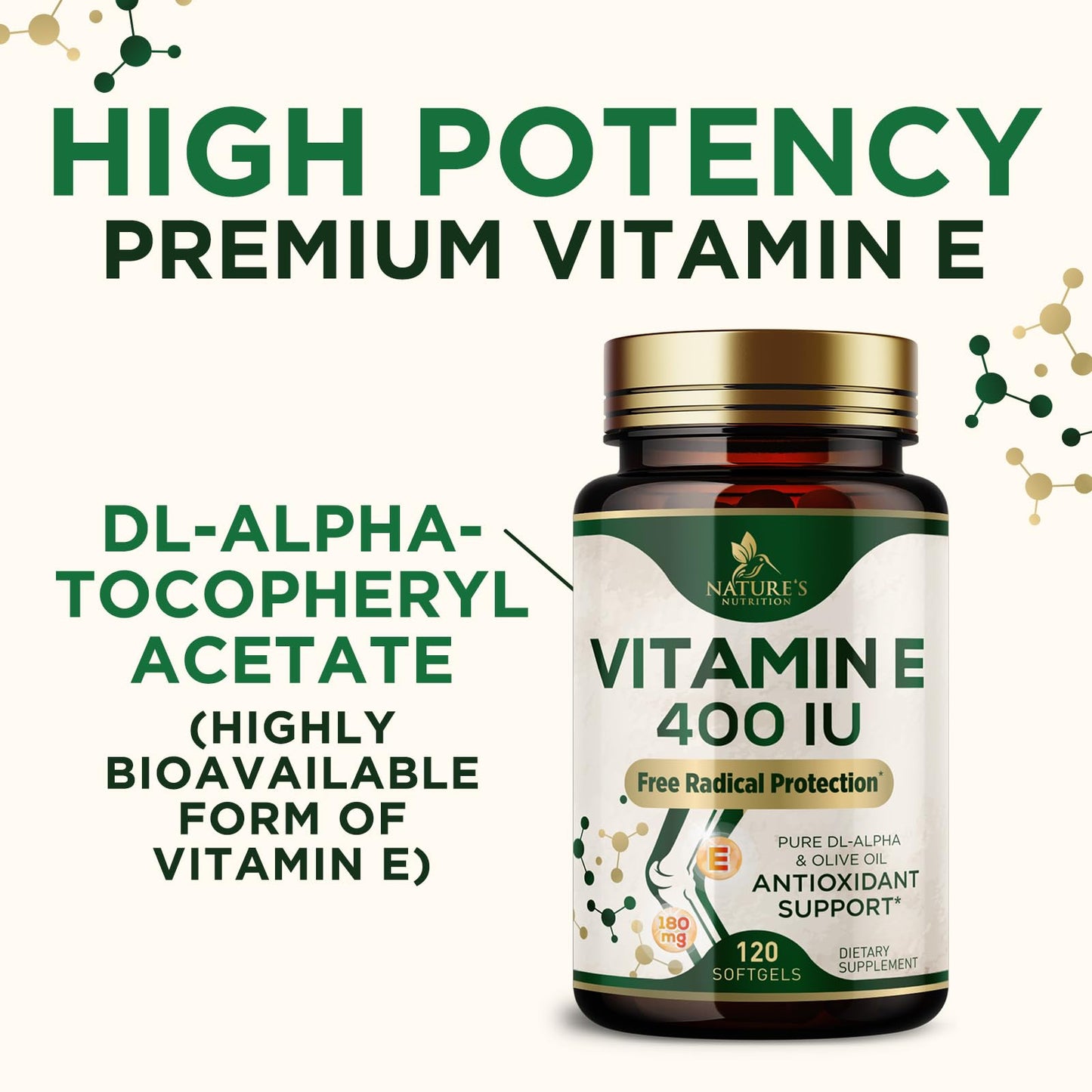 Nature's Nutrition Vitamin E 180mg DL-Alpha Softgels 120 Count