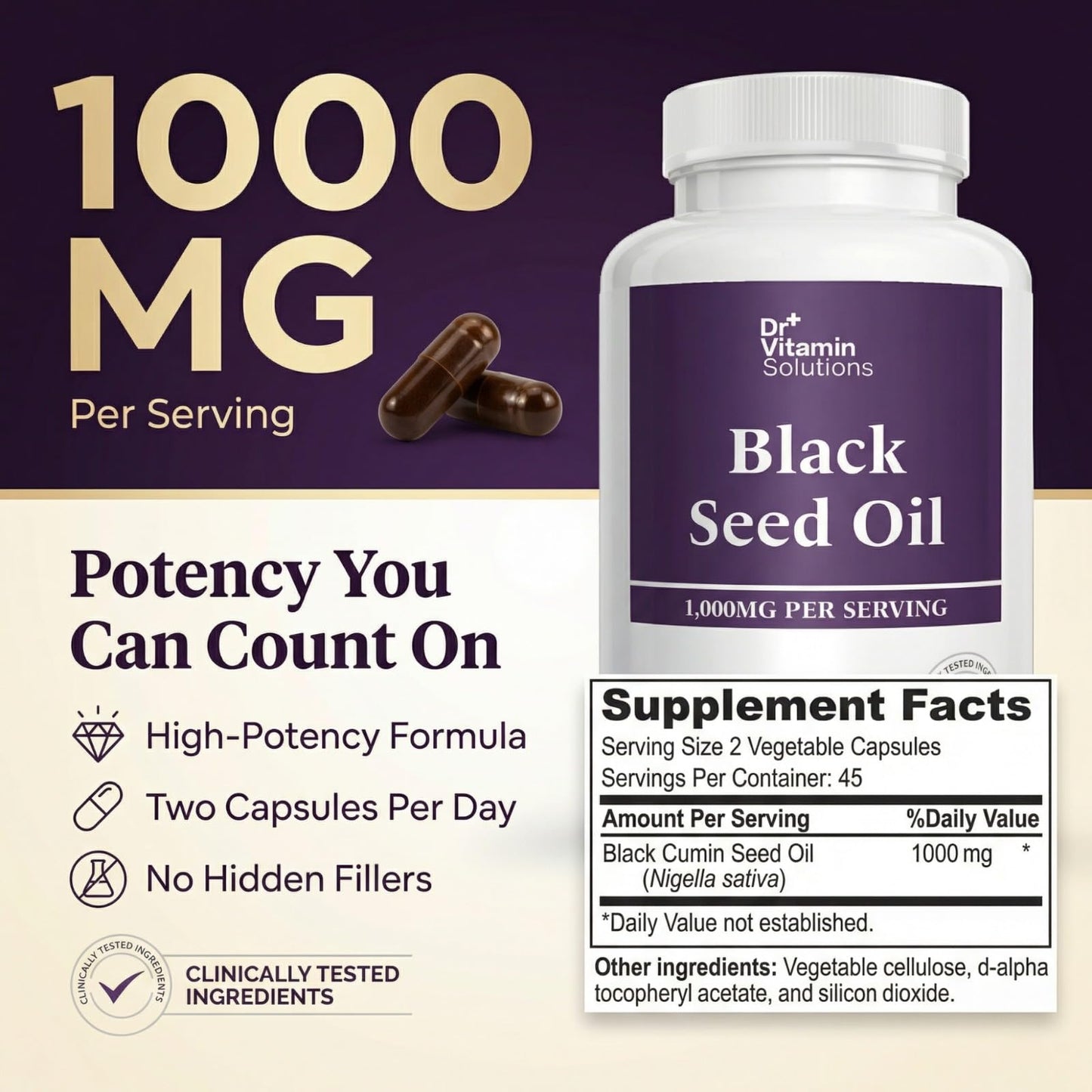 DR VITAMIN SOLUTIONS Black Seed Oil Capsules 1000mg – Cold Pressed Black Cumin Seed Oil (Nigella Sativa) with Thymoquinone – Antioxidant, Immune, Hair & Skin Support – Non-GMO, Vegan – 90 Capsules
