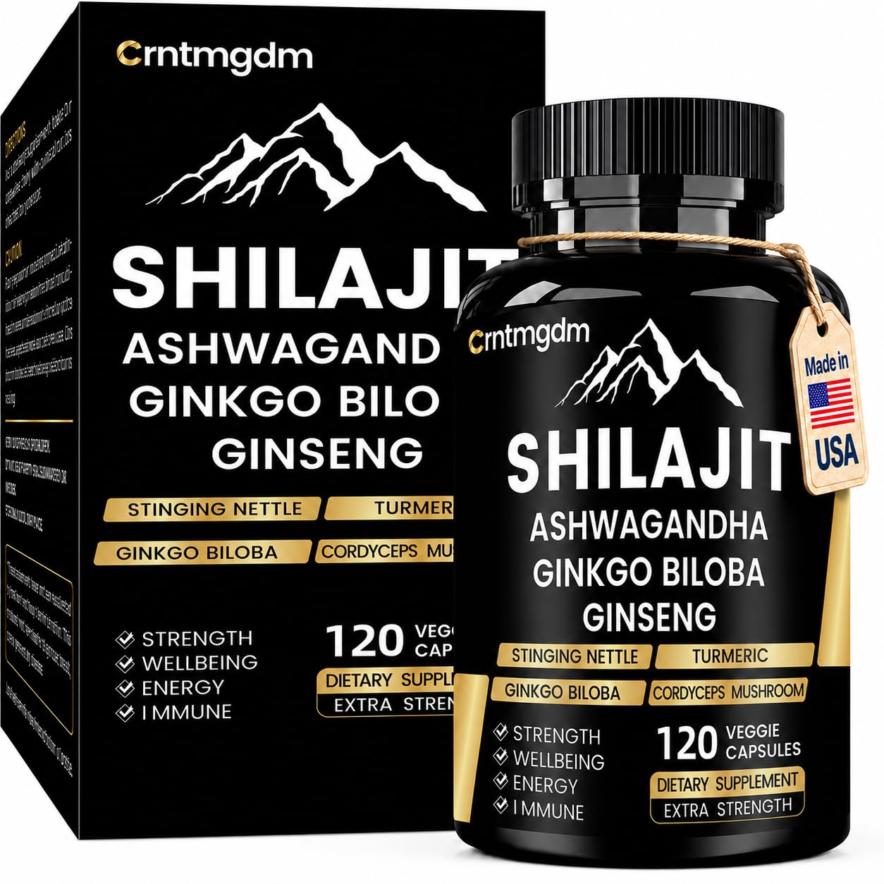 Juebingy Shilajit Capsules 20,000mg Pure Himalayan Organic Shilajit with Ashwagandha, Premium Himalayan Shilajit Supplement, 120 Capsules