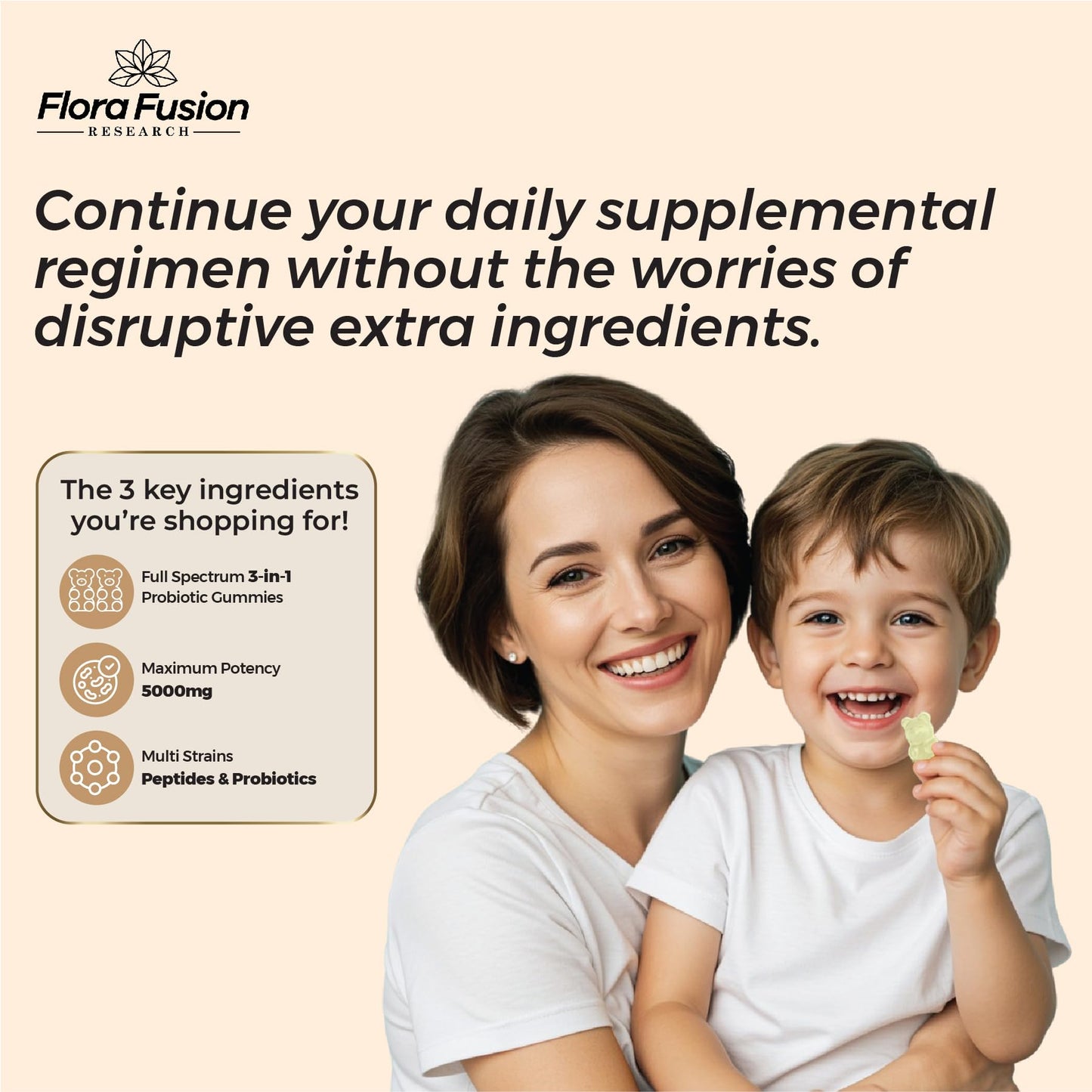Flora Fusion Research Colostrum Gummies Collagen Peptides Probiotics 5000+ mg w/ 60% IgG Immunity & Gut Health Liposomal Technology U.S. Sourced Grass-Fed Bovine Vanilla Flavor, 120 Gummies