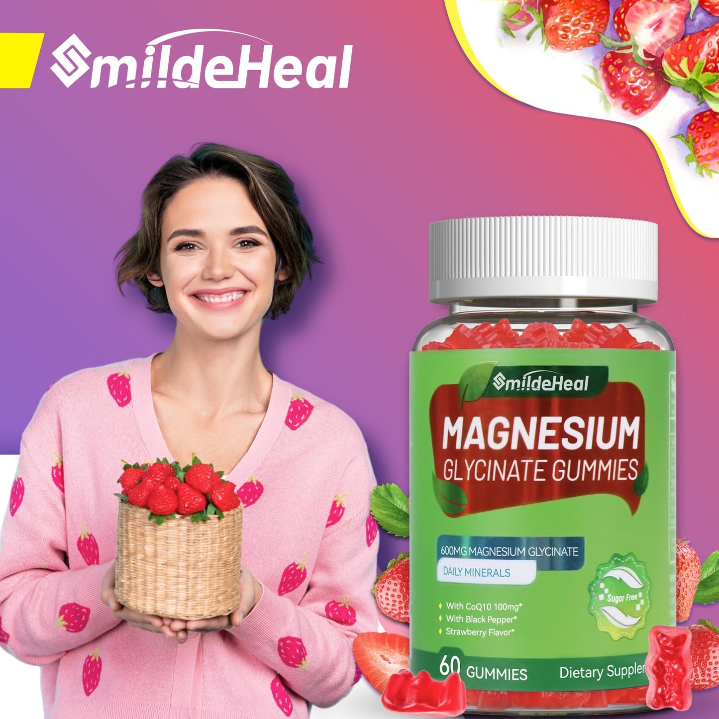 SmildeHeal Magnesium Glycinate Gummies 600mg, 120 Gummies