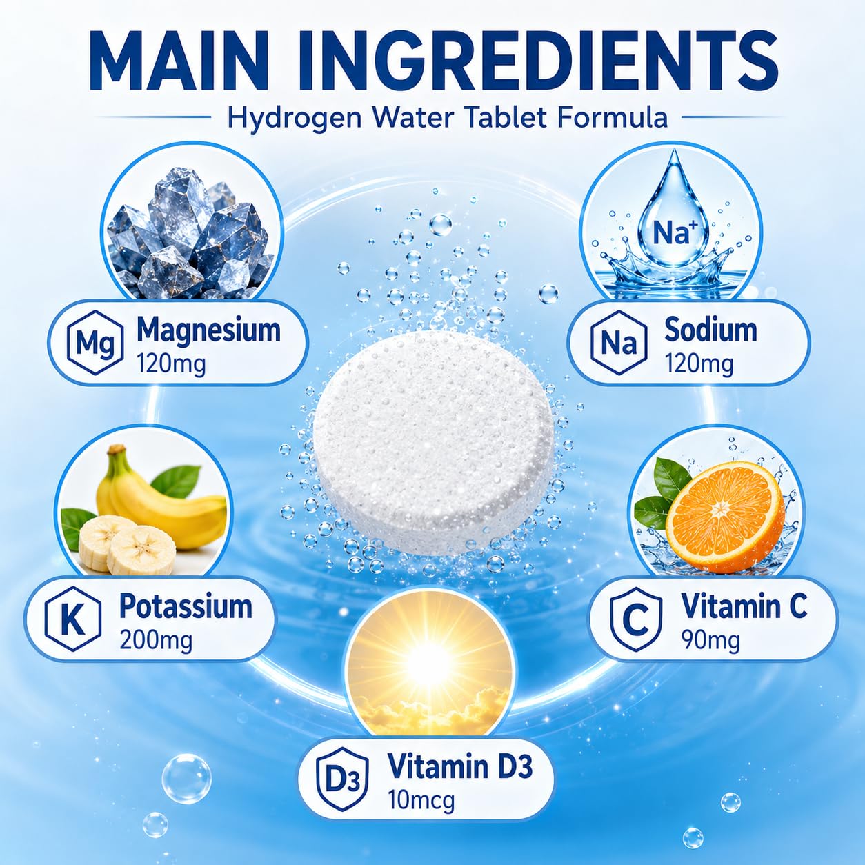 Peunitory Hydrogen Water Tablets with 120mg Magnesium & Electrolytes, 1 Tablet
