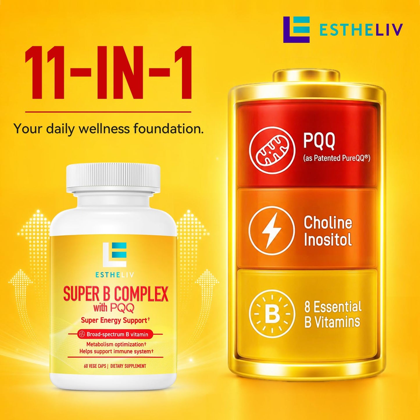 ESTHELIV Super B Complex with PQQ 60 Capsules