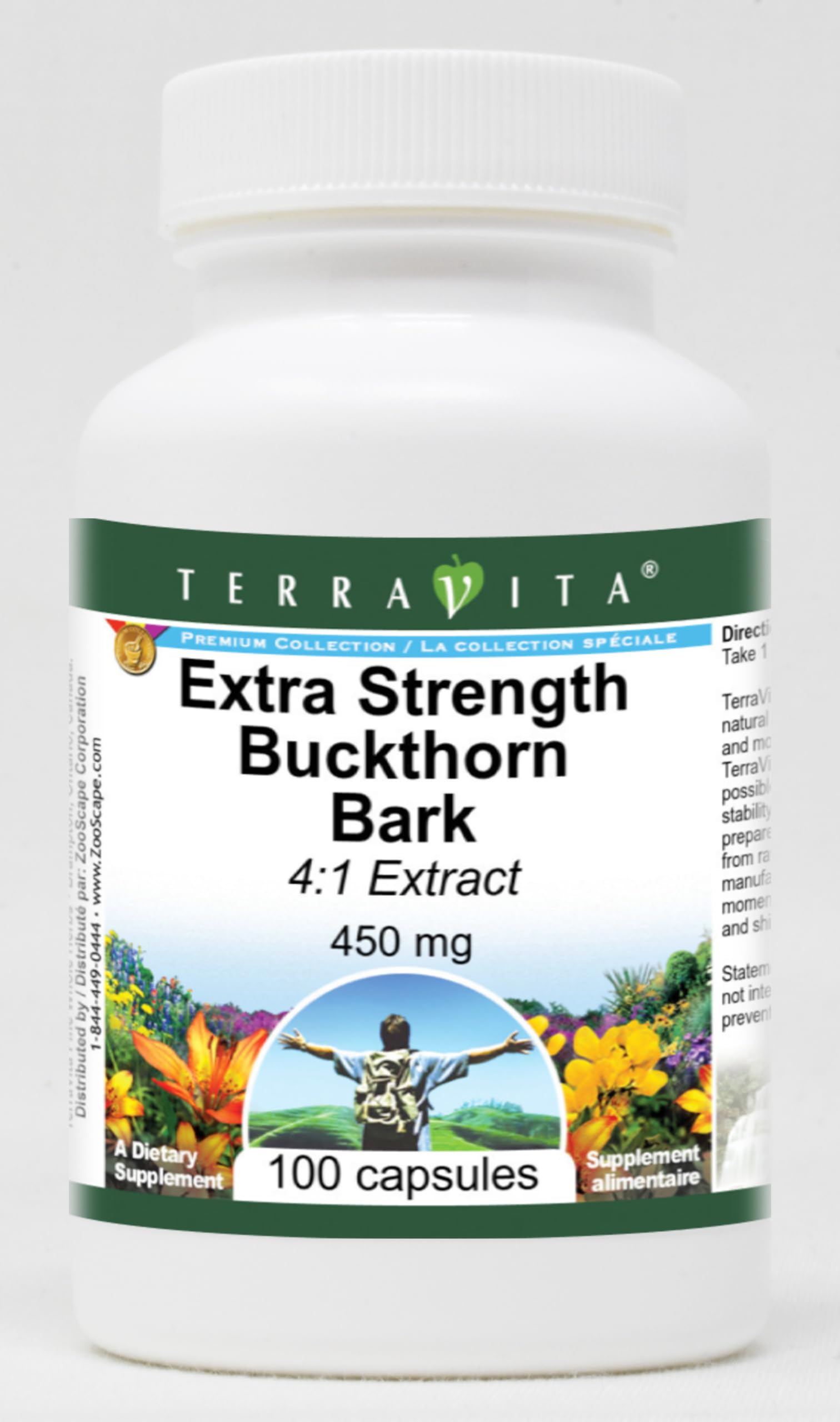 Terravita Buckthorn Bark 4:1 Extract - 450 mg Capsules, 200 Count