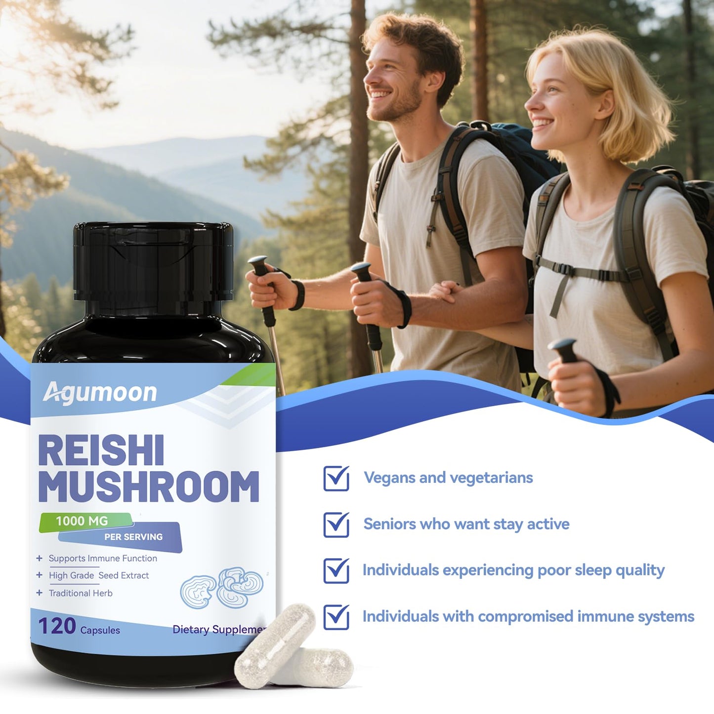 Agumoon Reishi Mushroom Capsules, 120 Count