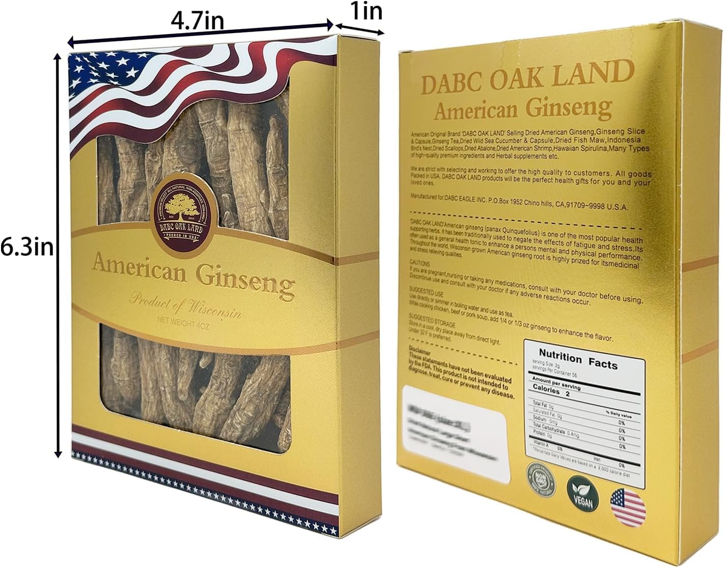 DABC OAK LAND Wisconsin American Ginseng Tablets, 4 Count