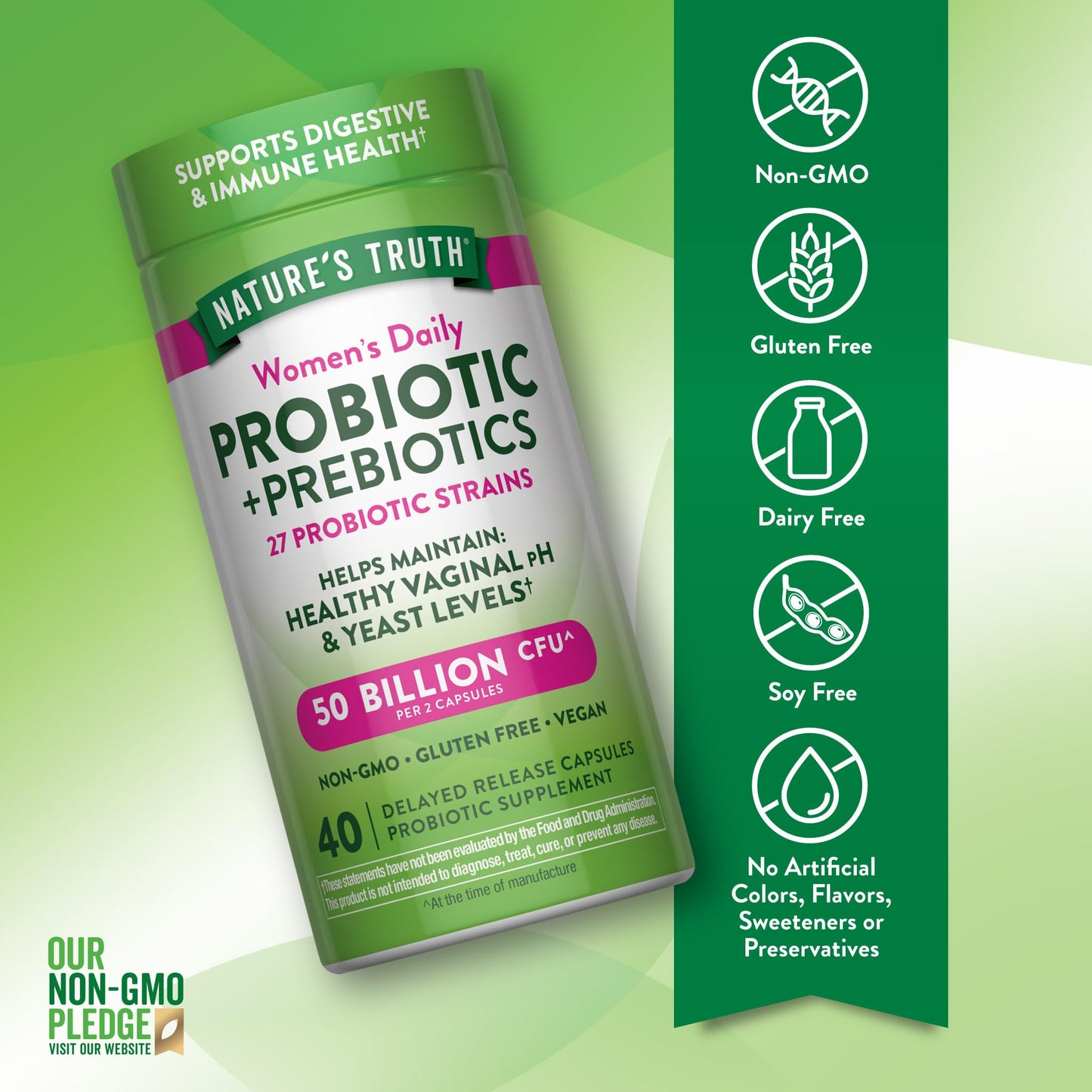 Nature's Truth Women's Daily Probiotic & Prebiotics 50 Billion CFU Capsule, 40 Count