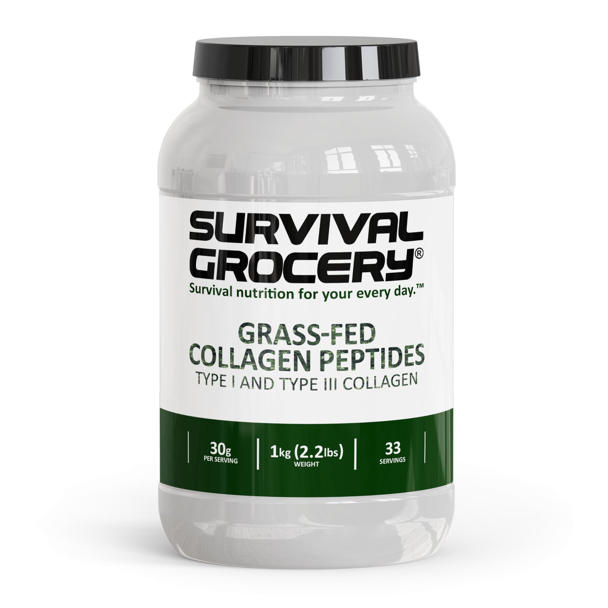 Survival Grocery Collagen Peptides Powder - Grass Fed Hydrolyzed Collagen Protein Supplement, Types I & III, Unflavored, Gluten Free, Keto Friendly, Non-GMO, Dairy Free, 2.2 lb, 1 Jug